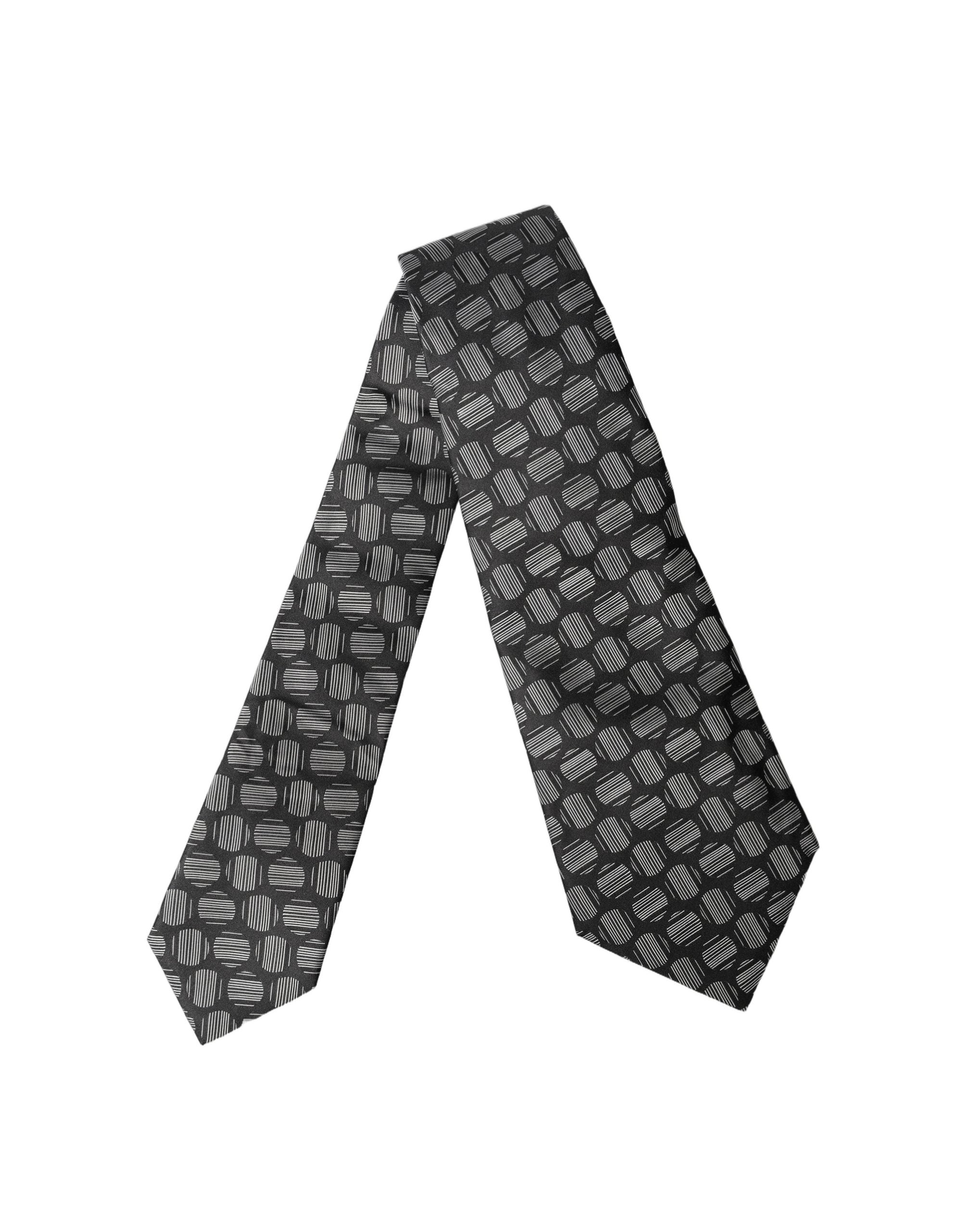 Dolce & Gabbana Black White Geometric Silk Adjustable Women Necktie Tie Dolce & Gabbana