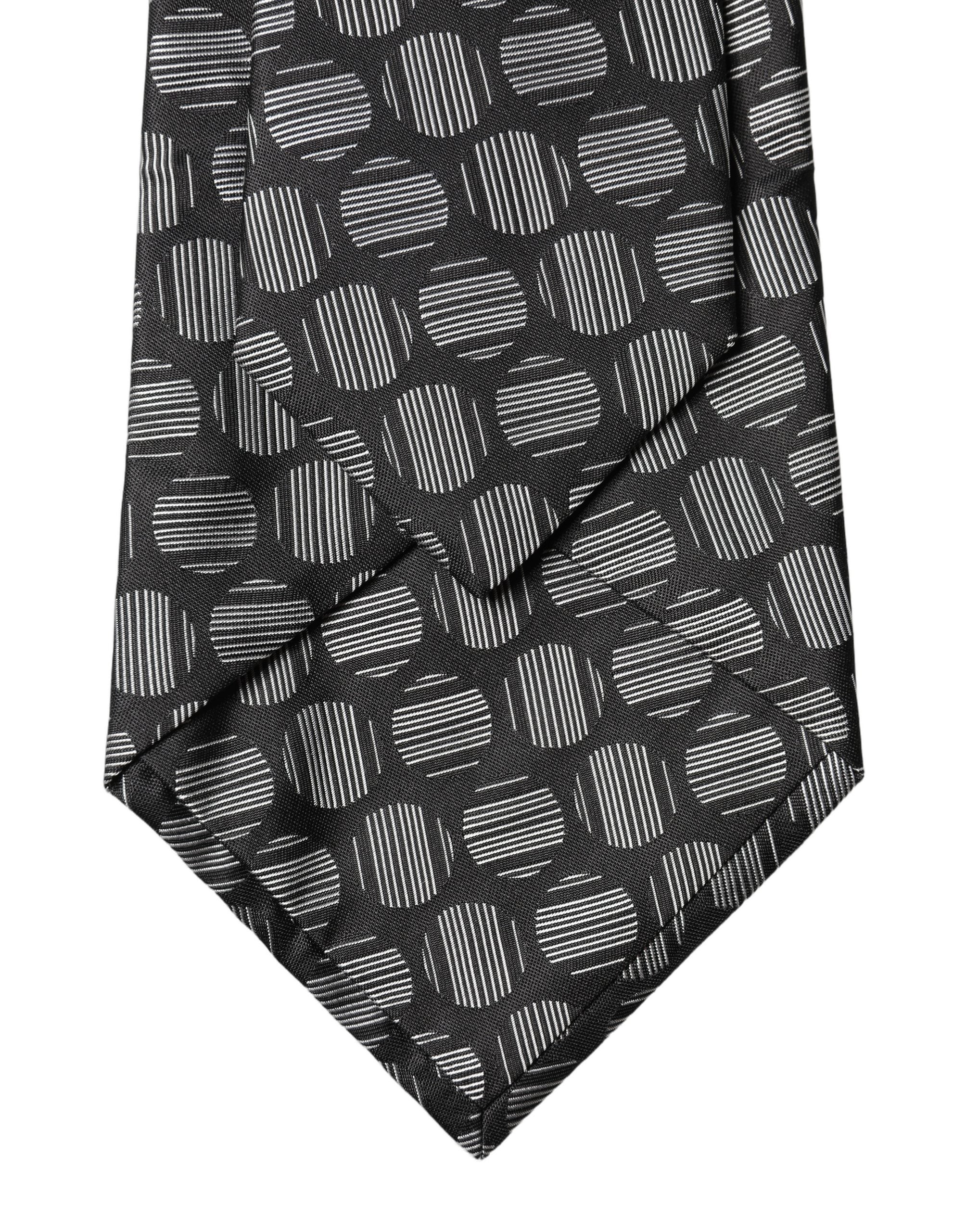 Dolce & Gabbana Black White Geometric Silk Adjustable Women Necktie Tie Dolce & Gabbana