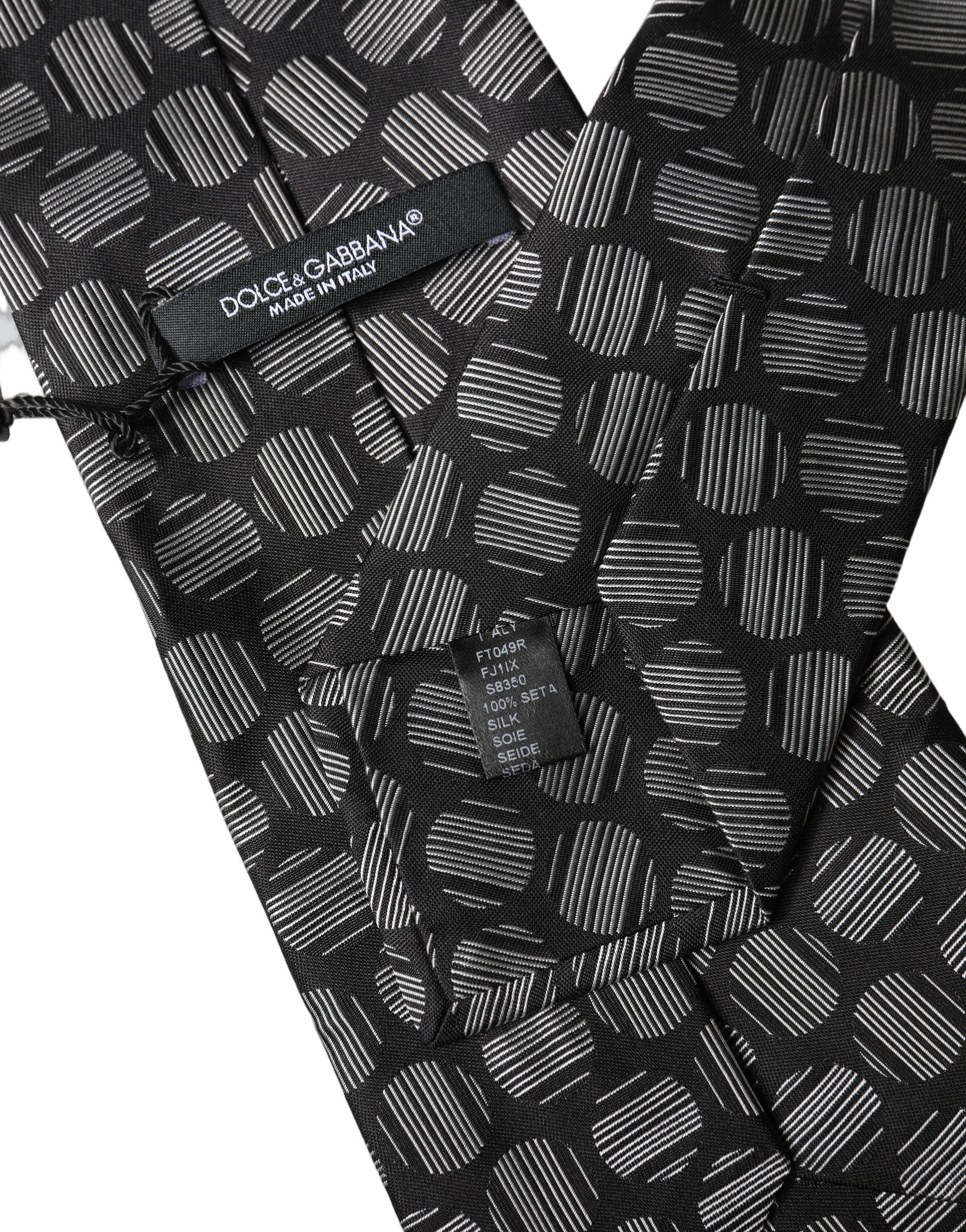 Dolce & Gabbana Black White Geometric Silk Adjustable Women Necktie Tie Dolce & Gabbana
