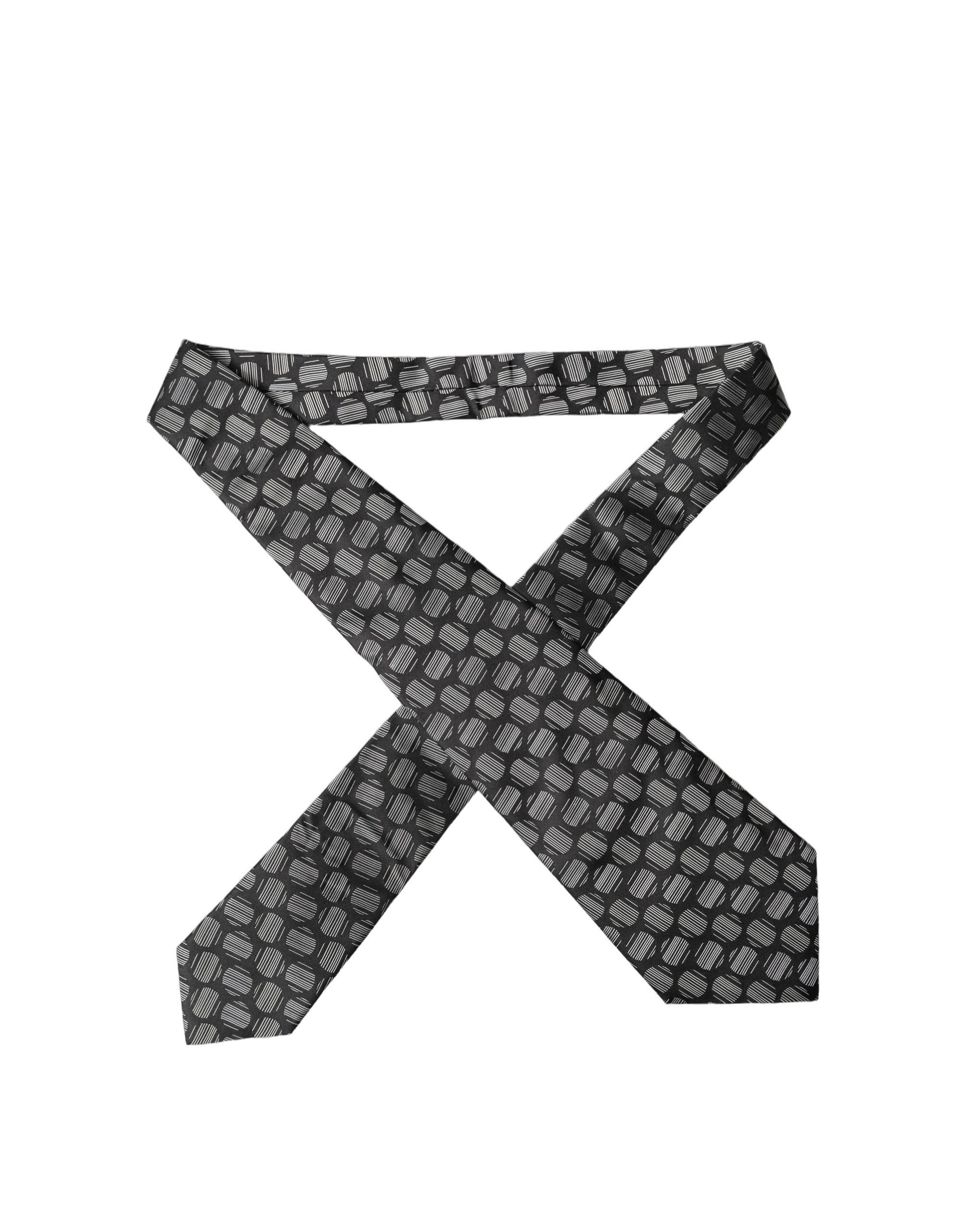 Dolce & Gabbana Black White Geometric Silk Adjustable Women Necktie Tie Dolce & Gabbana