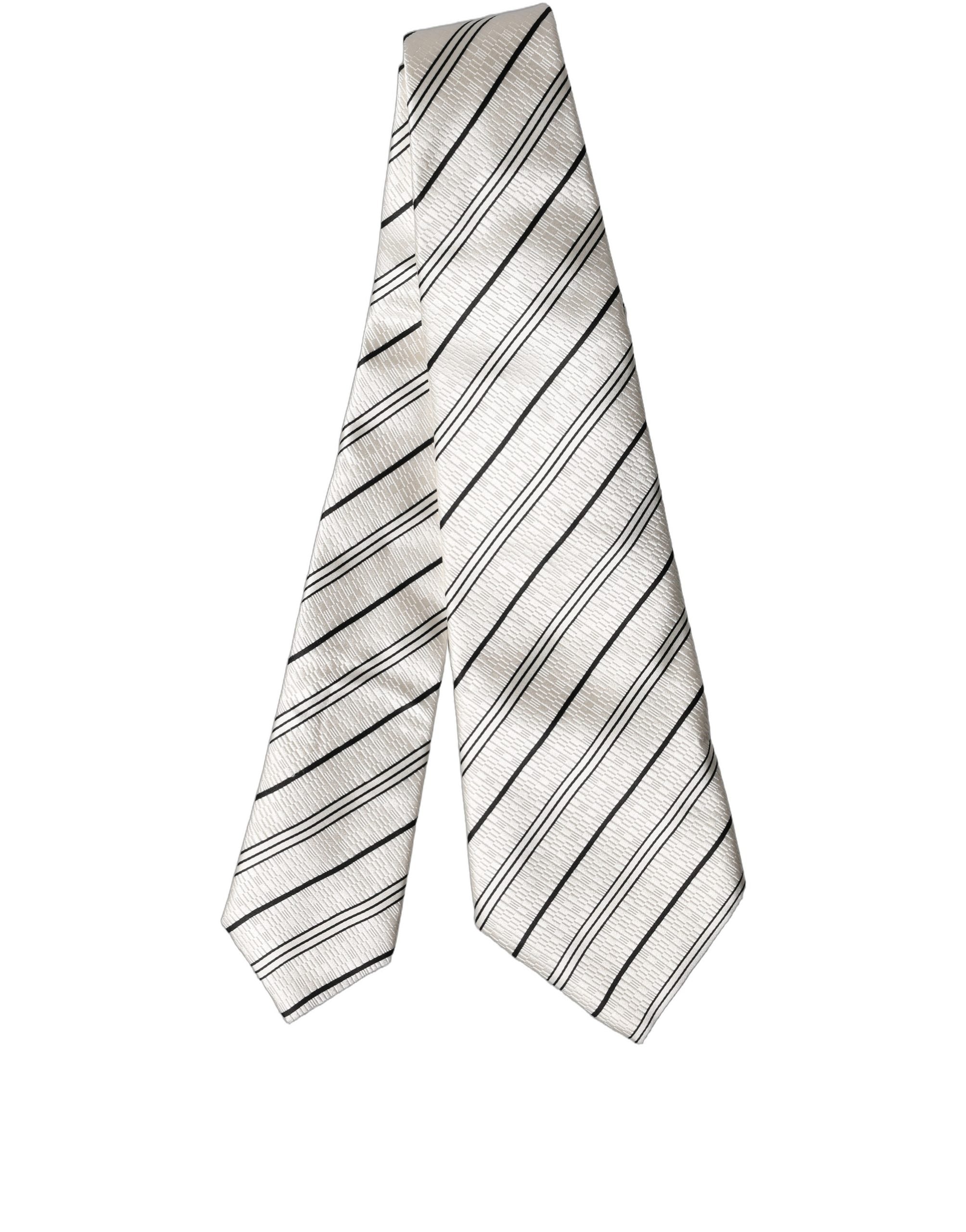 Dolce & Gabbana White Black Stripes Silk Adjustable Women Necktie Tie Dolce & Gabbana