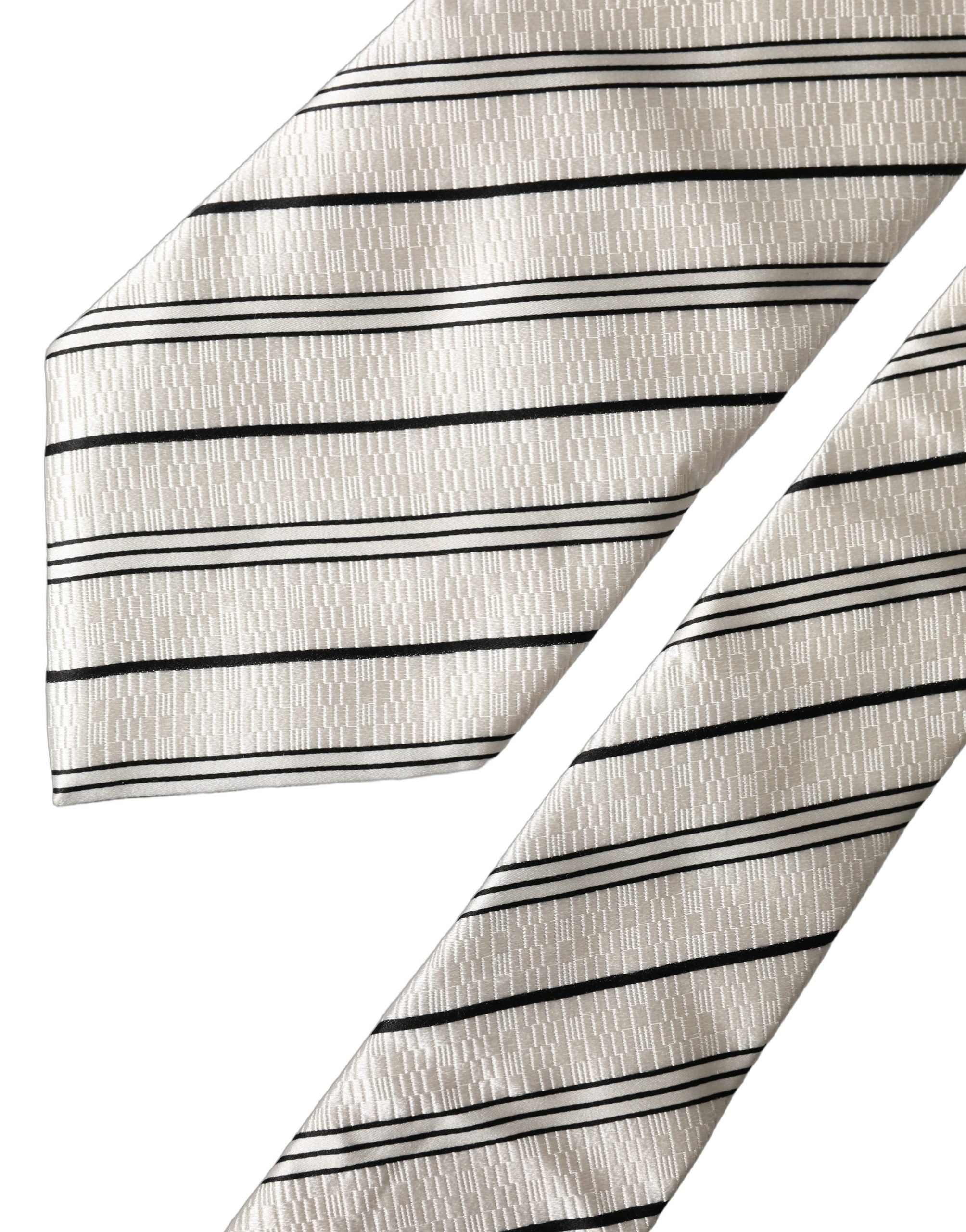Dolce & Gabbana White Black Stripes Silk Adjustable Women Necktie Tie Dolce & Gabbana