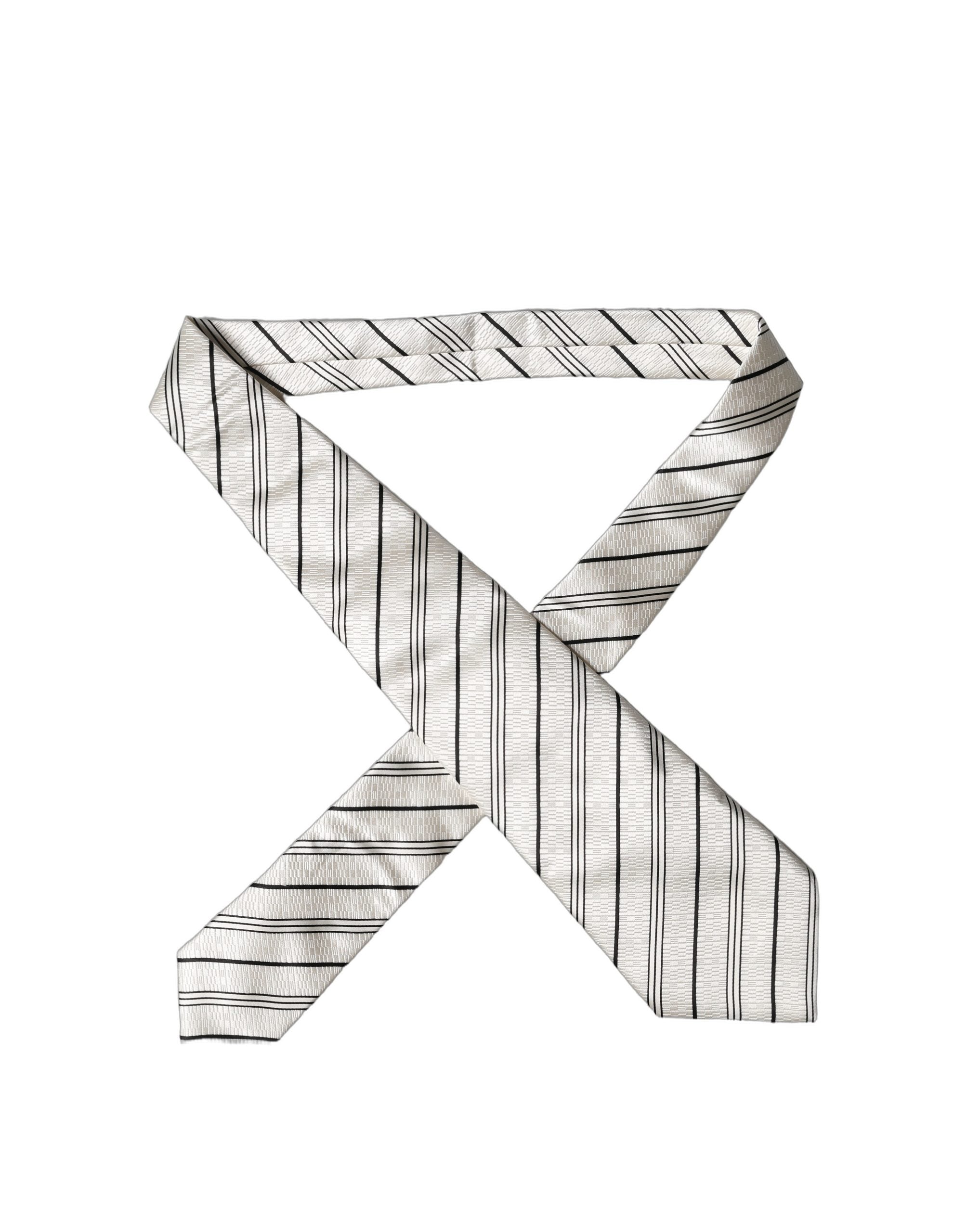 Dolce & Gabbana White Black Stripes Silk Adjustable Women Necktie Tie Dolce & Gabbana