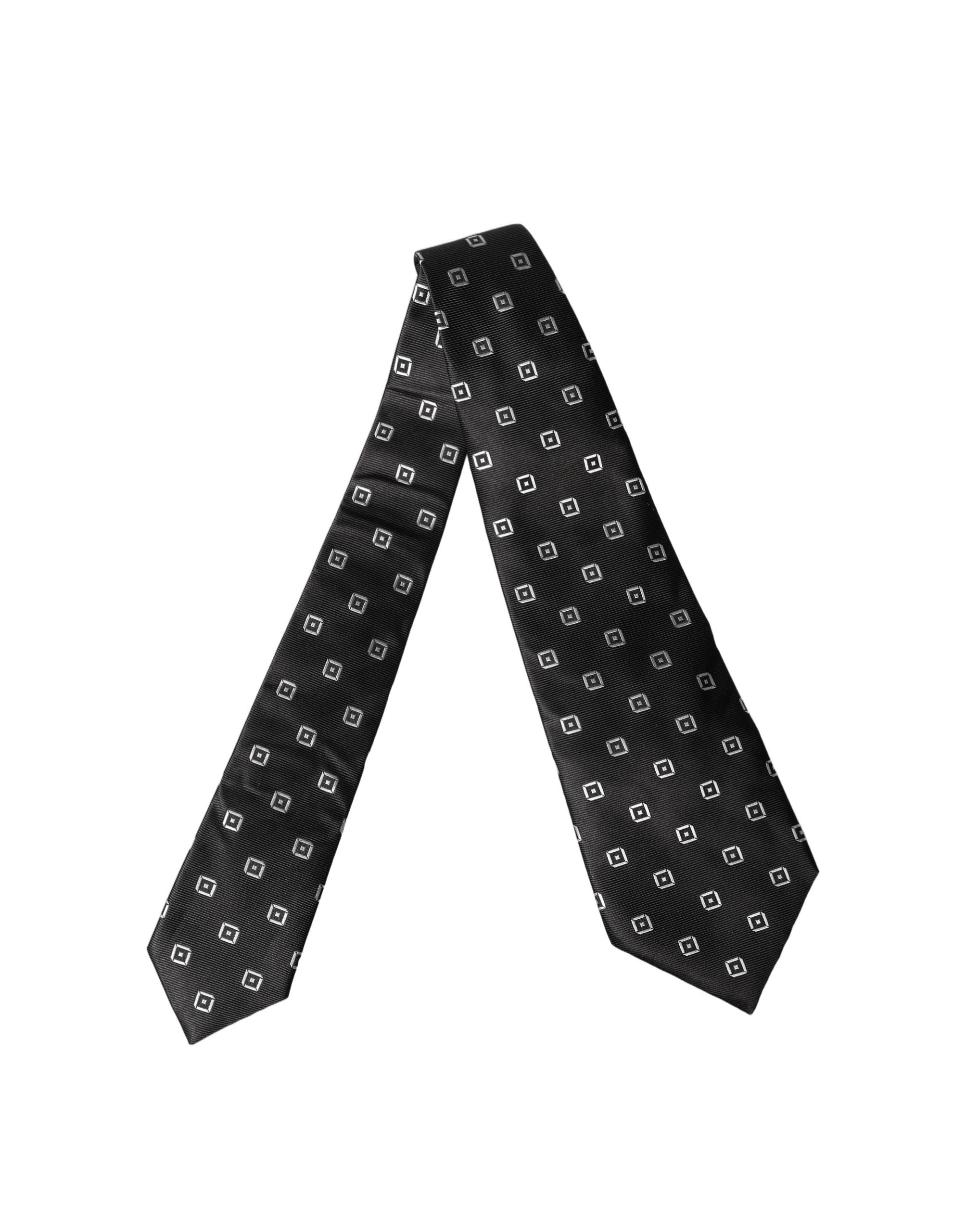 Dolce & Gabbana Black White Geometric Silk Adjustable Women Necktie Tie Dolce & Gabbana