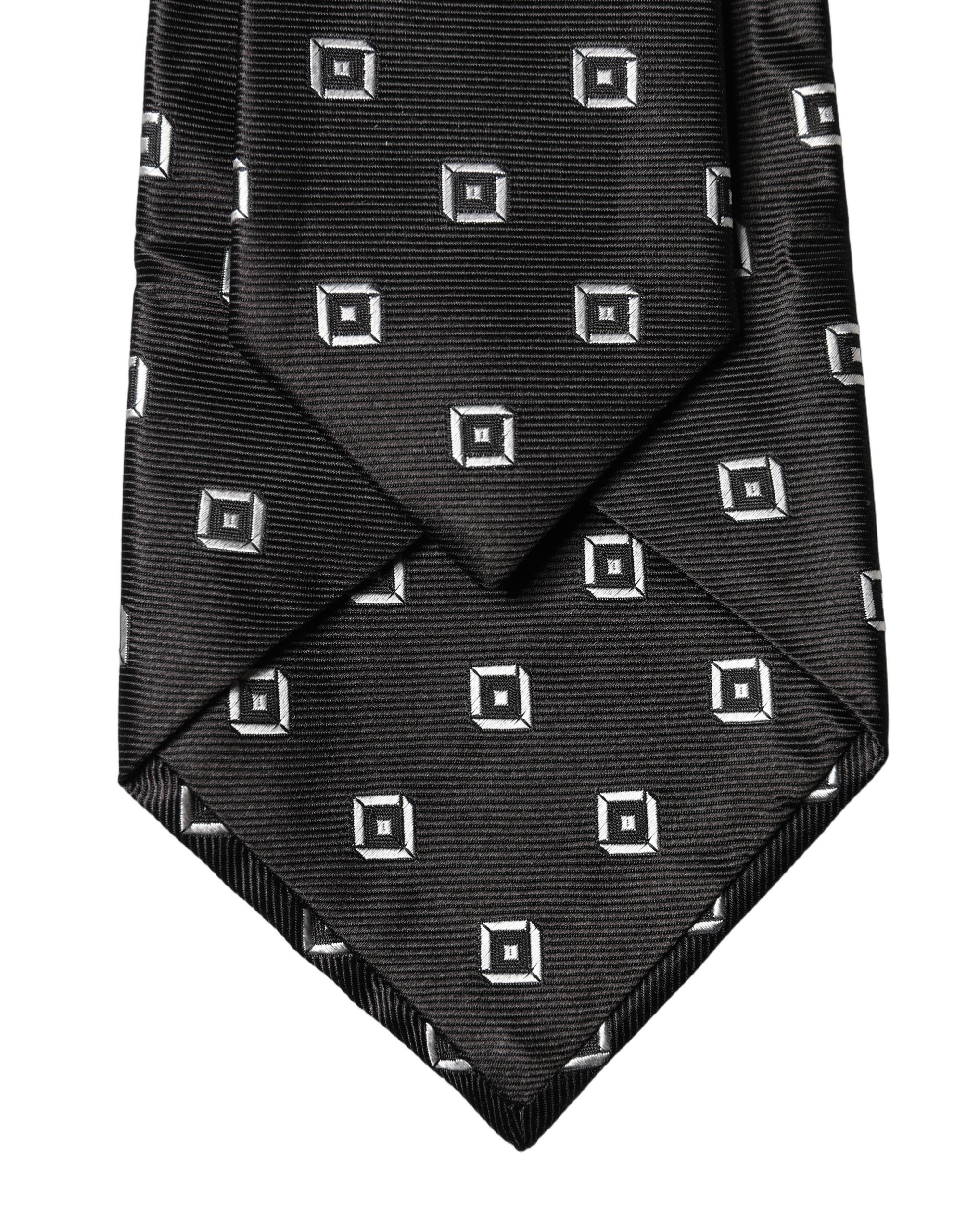 Dolce & Gabbana Black White Geometric Silk Adjustable Women Necktie Tie Dolce & Gabbana