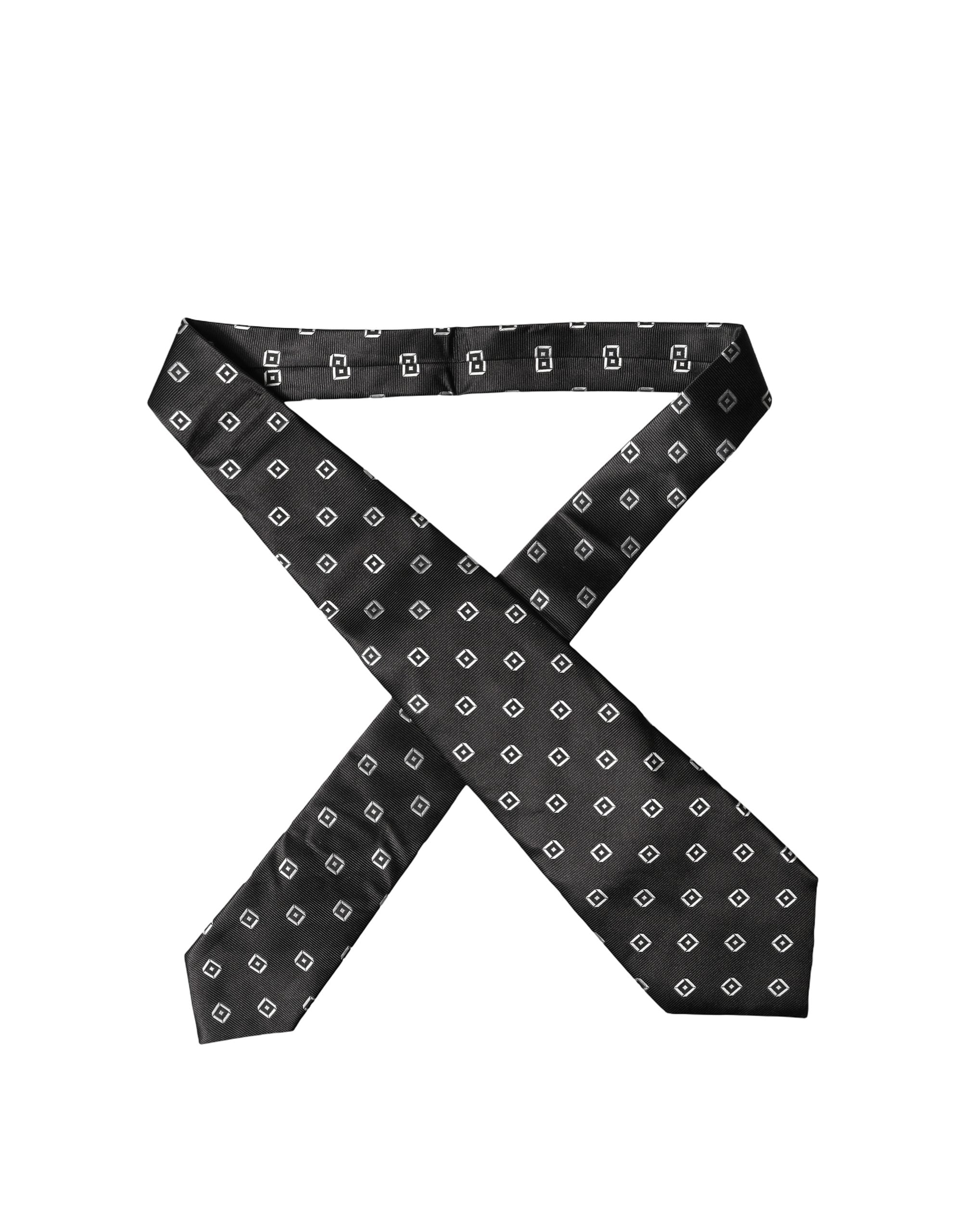 Dolce & Gabbana Black White Geometric Silk Adjustable Women Necktie Tie Dolce & Gabbana