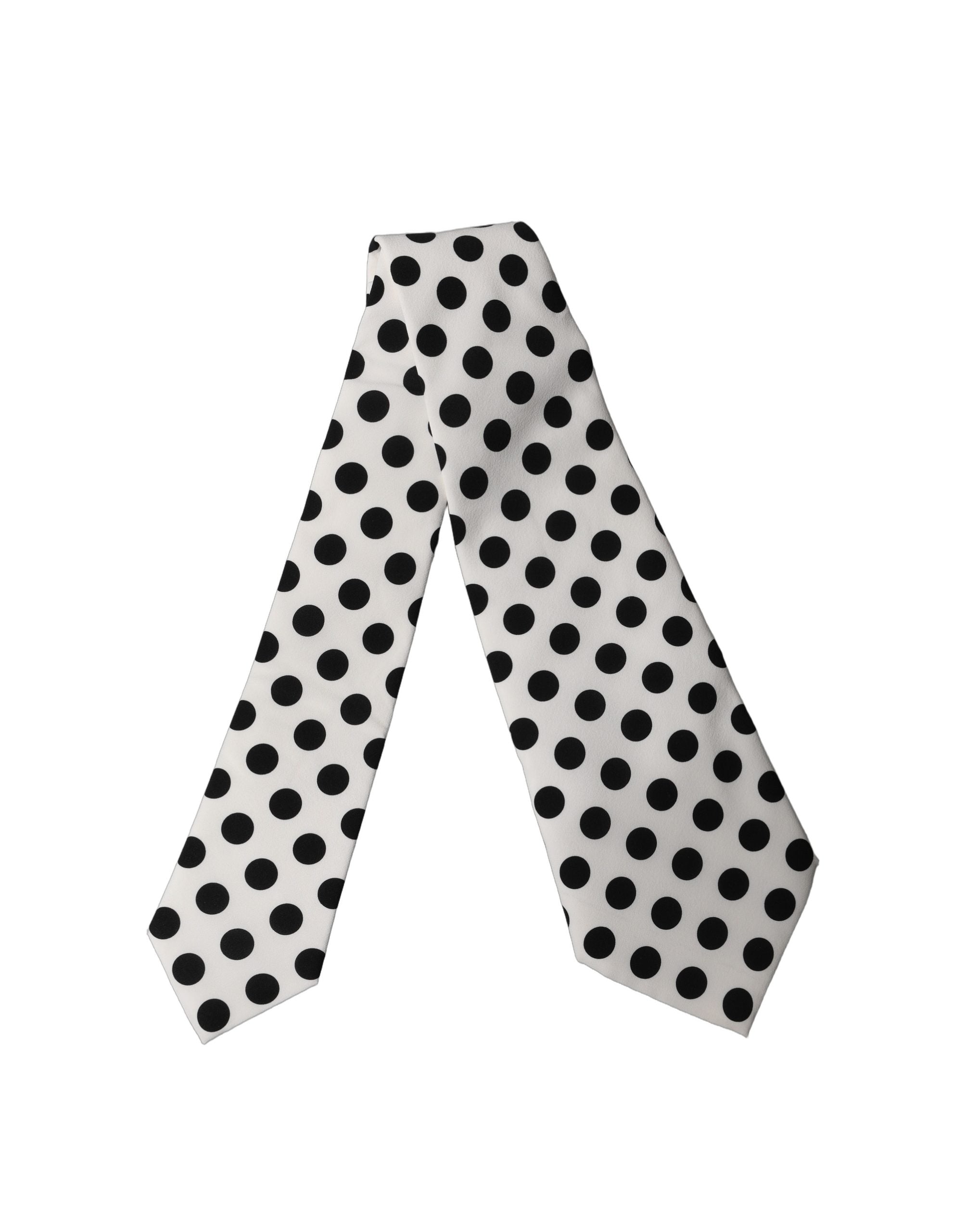 Dolce & Gabbana White Black Polka Dot Silk Adjustable Women Necktie Tie Dolce & Gabbana