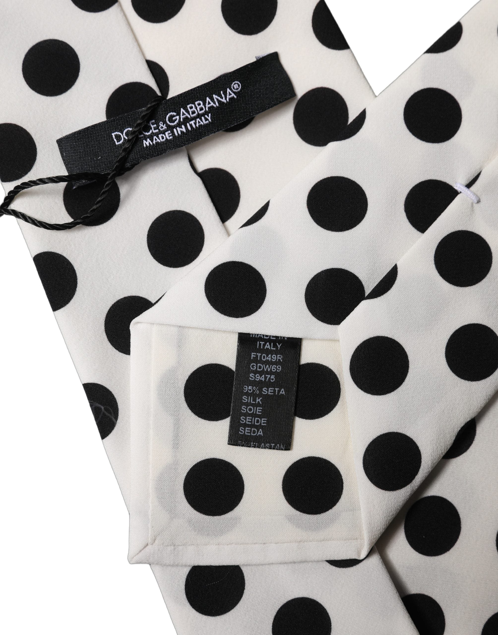 Dolce & Gabbana White Black Polka Dot Silk Adjustable Women Necktie Tie Dolce & Gabbana