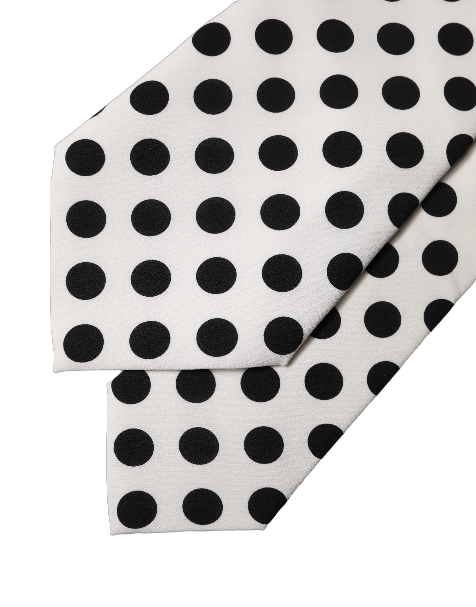 Dolce & Gabbana White Black Polka Dot Silk Adjustable Women Necktie Tie Dolce & Gabbana