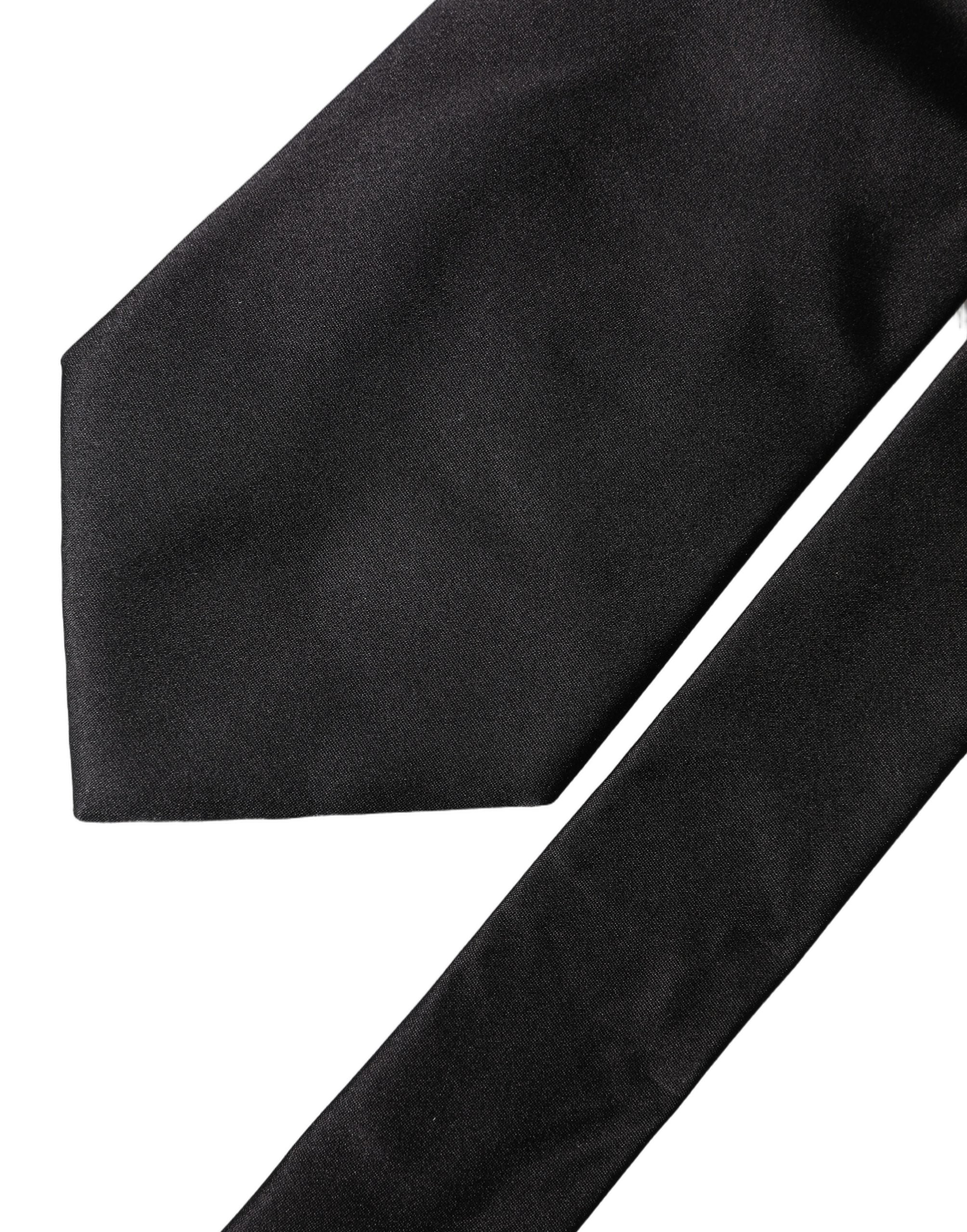 Dolce & Gabbana Black Solid Satin Silk Adjustable Women Necktie Tie Dolce & Gabbana