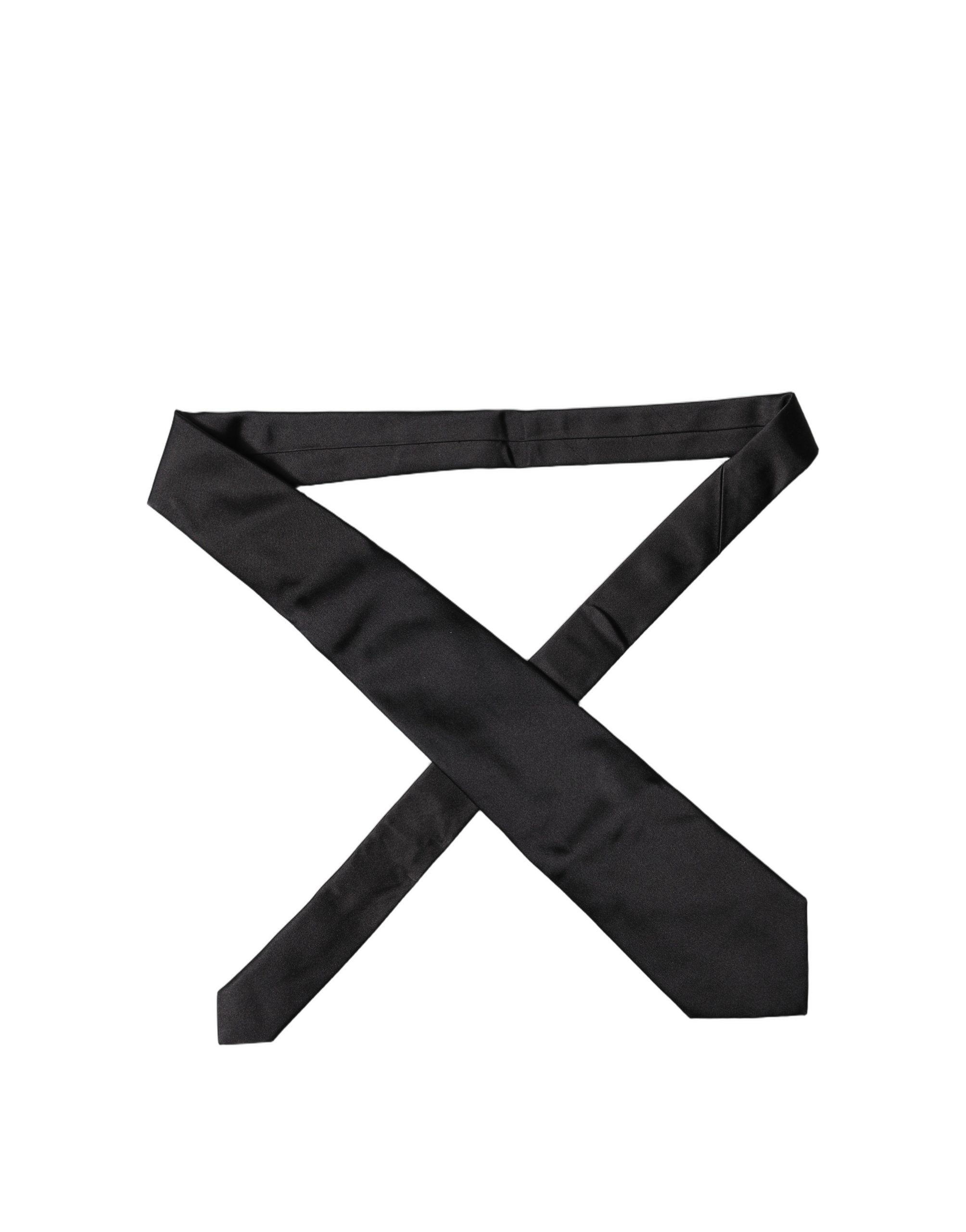 Dolce & Gabbana Black Solid Satin Silk Adjustable Women Necktie Tie Dolce & Gabbana