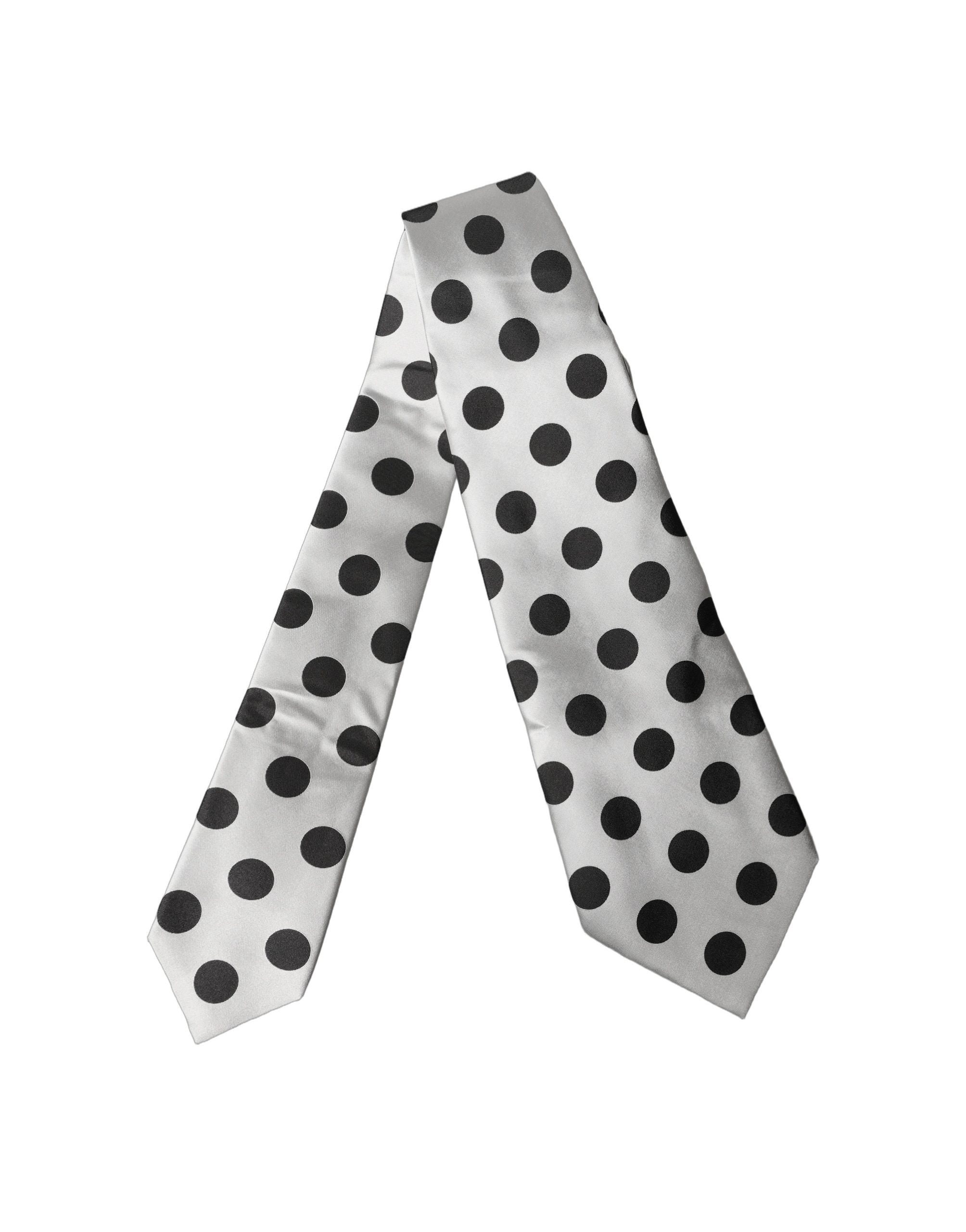 Dolce & Gabbana White Black Polka Dot Silk Adjustable Women Necktie Tie Dolce & Gabbana
