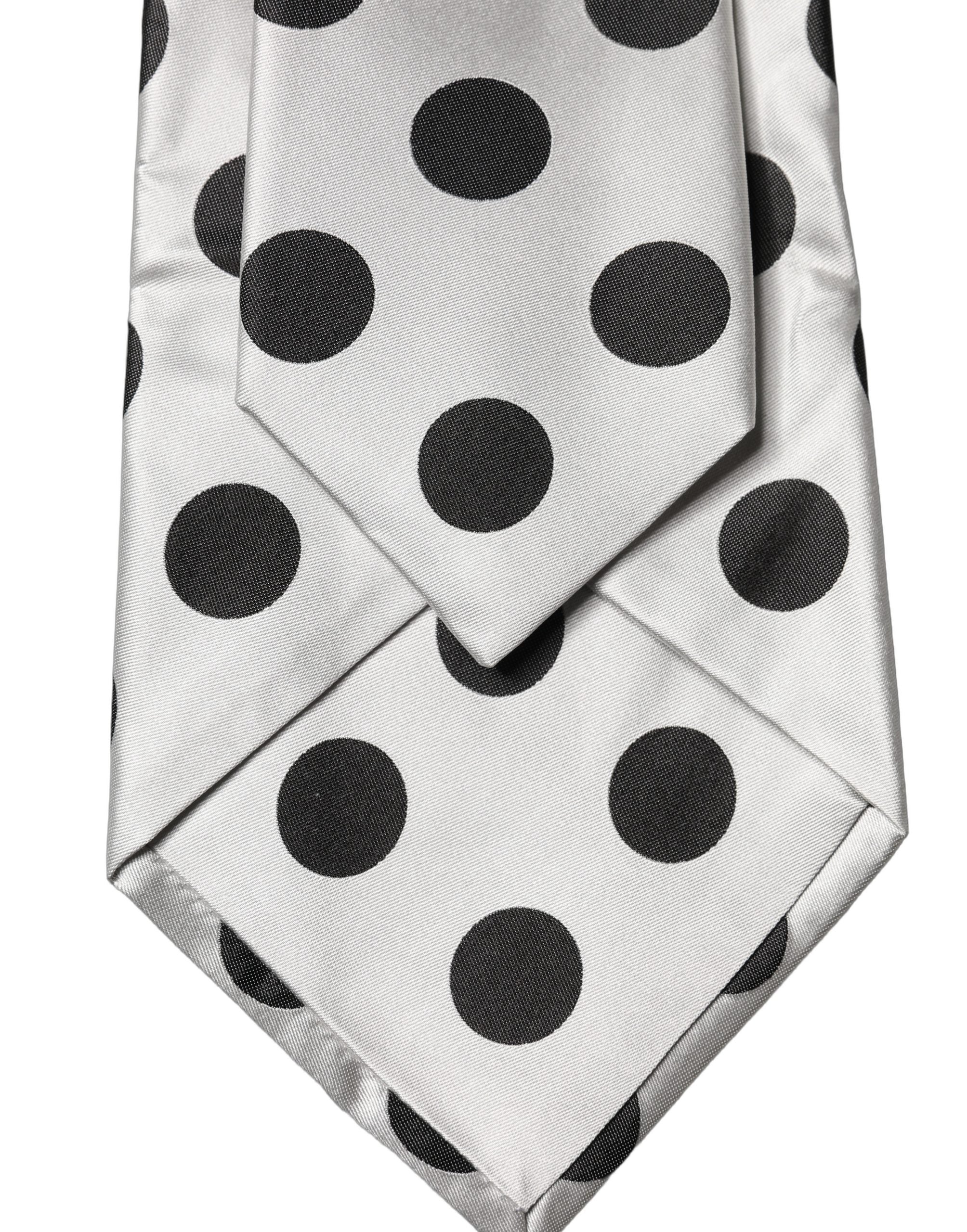 Dolce & Gabbana White Black Polka Dot Silk Adjustable Women Necktie Tie Dolce & Gabbana