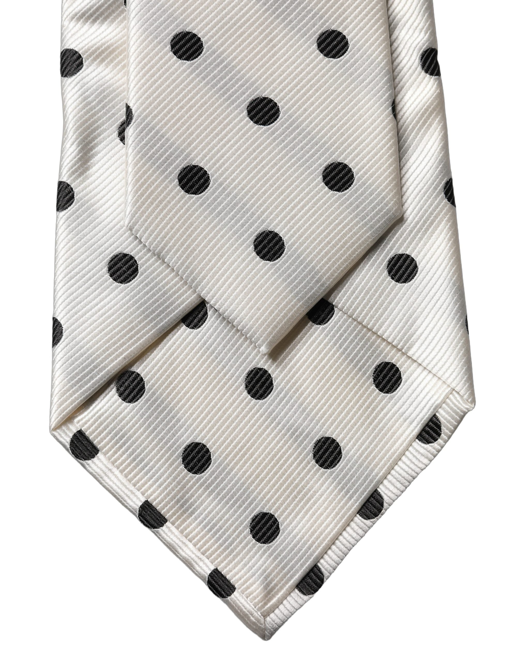 Dolce & Gabbana White Black Polka Dot Silk Adjustable Women Necktie Tie Dolce & Gabbana