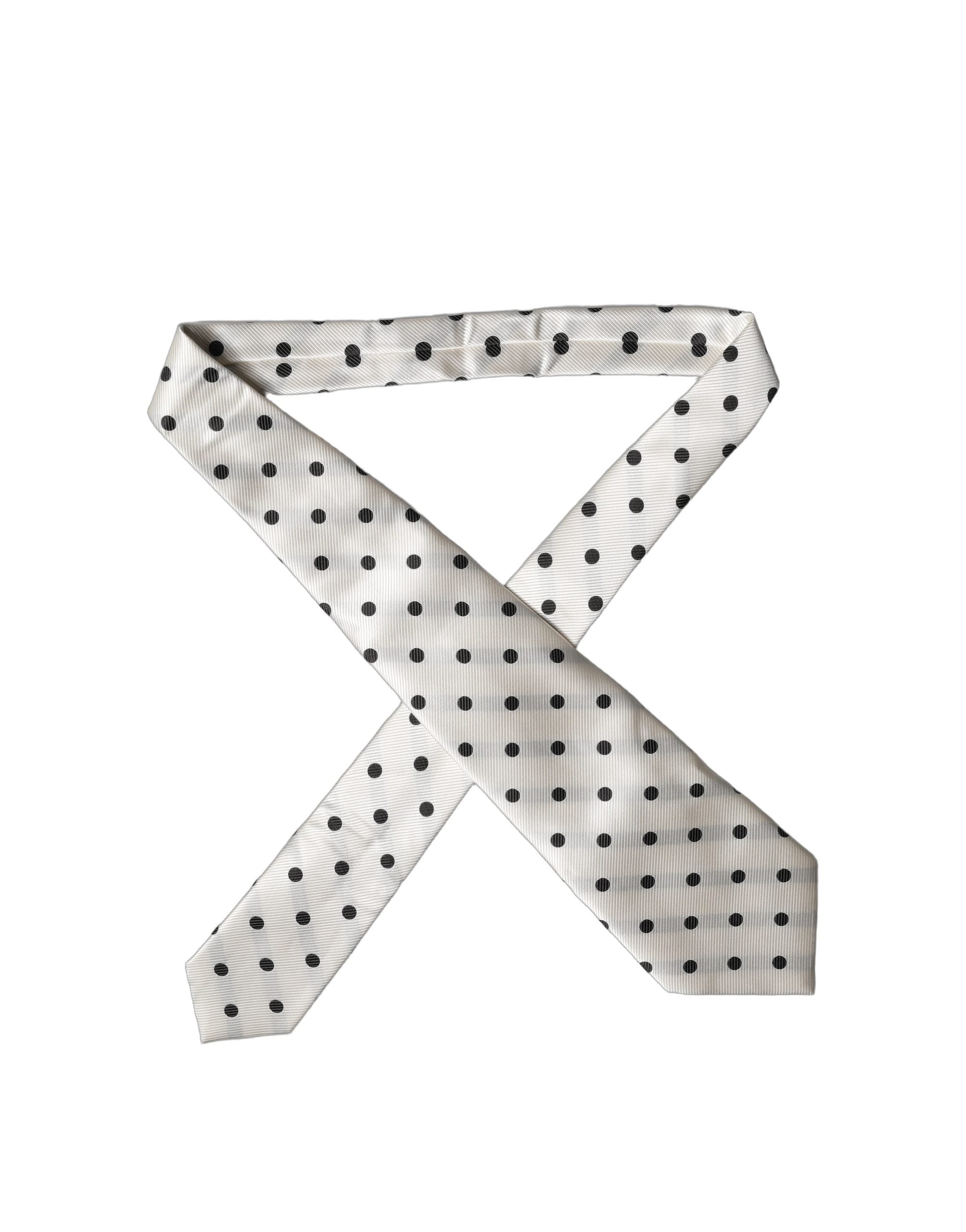 Dolce & Gabbana White Black Polka Dot Silk Adjustable Women Necktie Tie Dolce & Gabbana