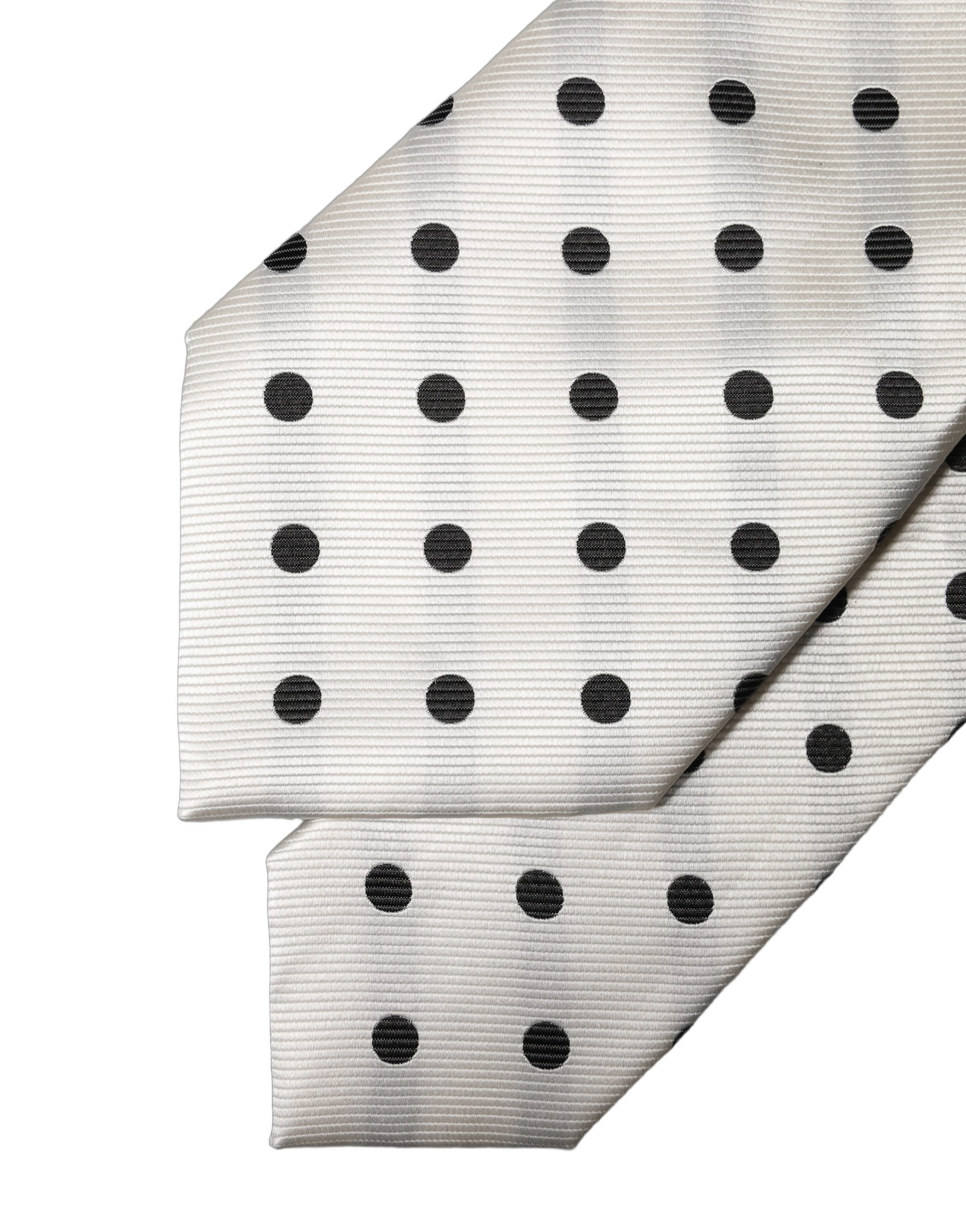 Dolce & Gabbana White Black Polka Dot Silk Adjustable Women Necktie Tie Dolce & Gabbana