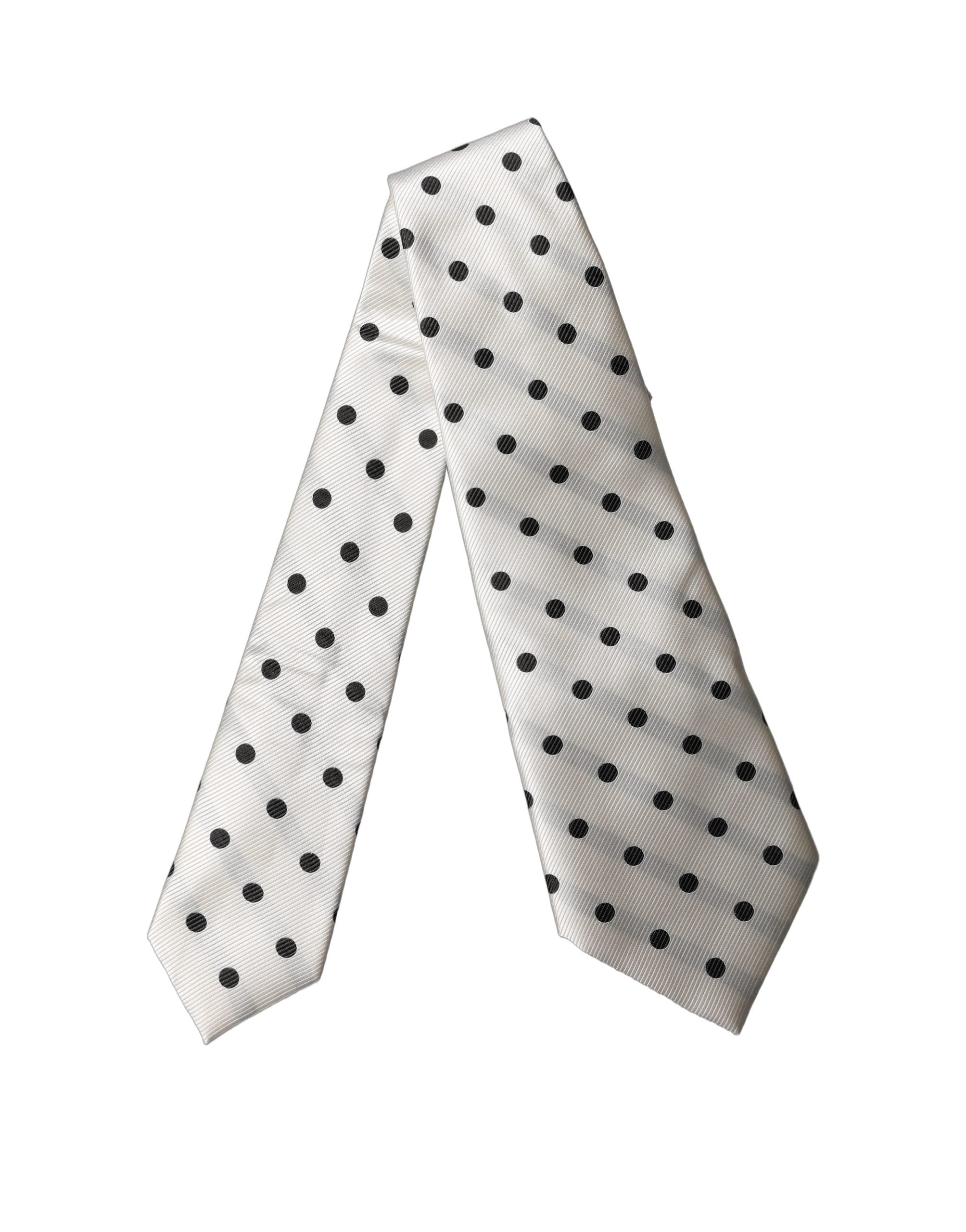 Dolce & Gabbana White Black Polka Dot Silk Adjustable Women Necktie Tie Dolce & Gabbana