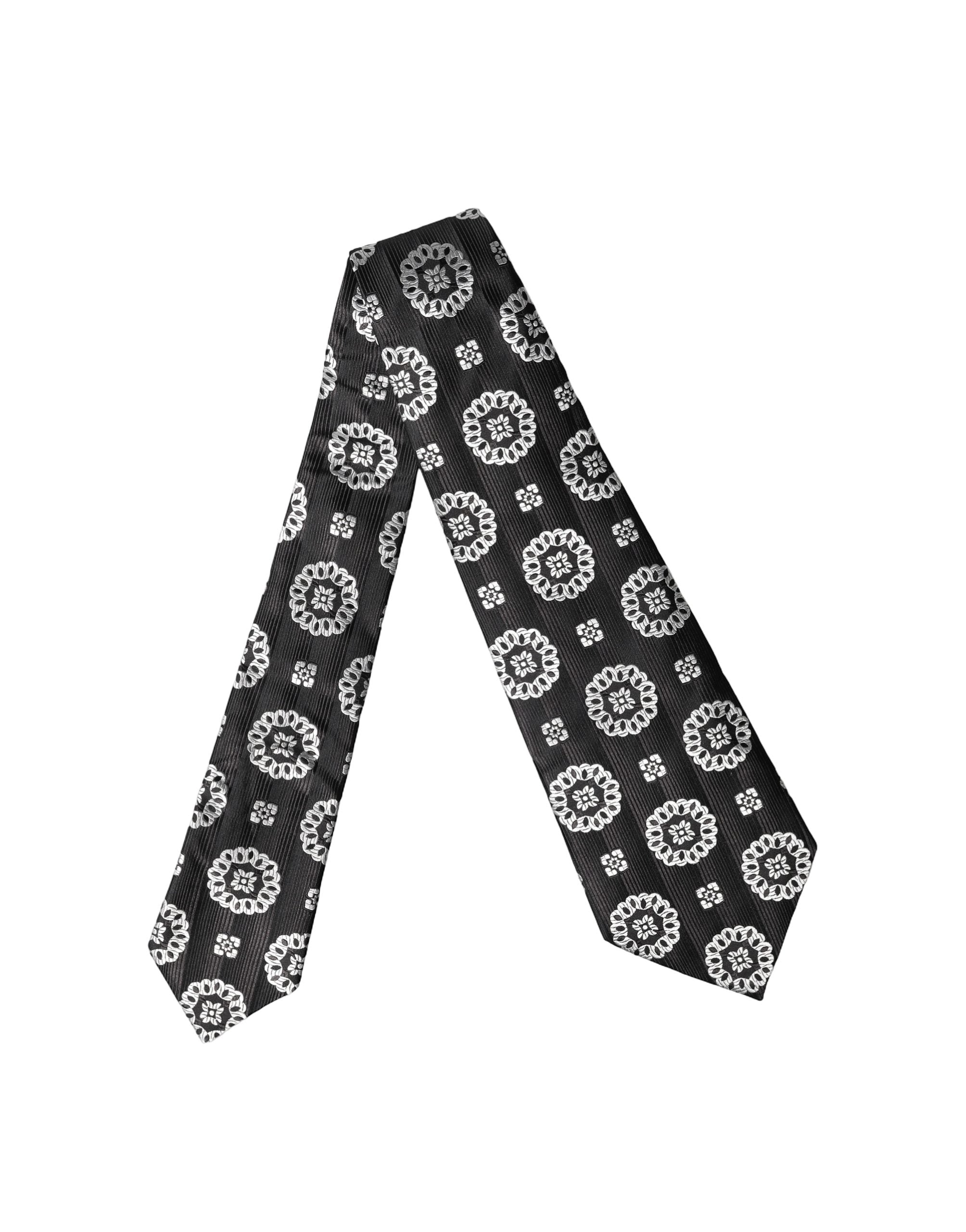 Dolce & Gabbana Black White Floral Silk Adjustable Women Necktie Tie Dolce & Gabbana