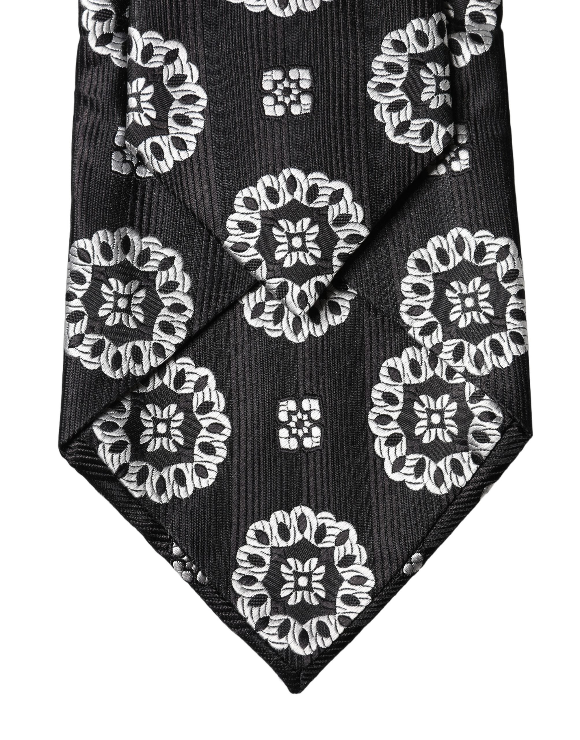 Dolce & Gabbana Black White Floral Silk Adjustable Women Necktie Tie Dolce & Gabbana