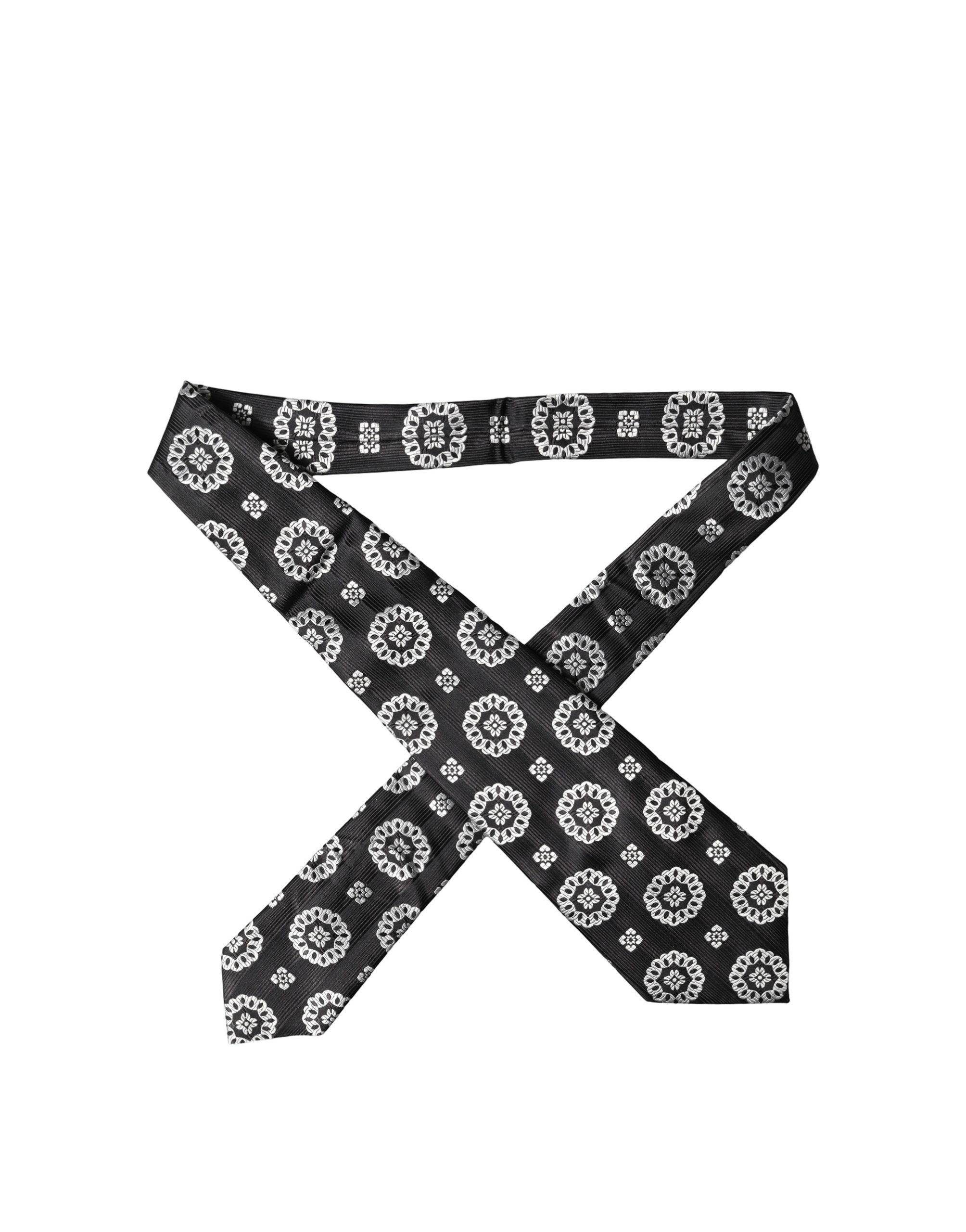 Dolce & Gabbana Black White Floral Silk Adjustable Women Necktie Tie Dolce & Gabbana
