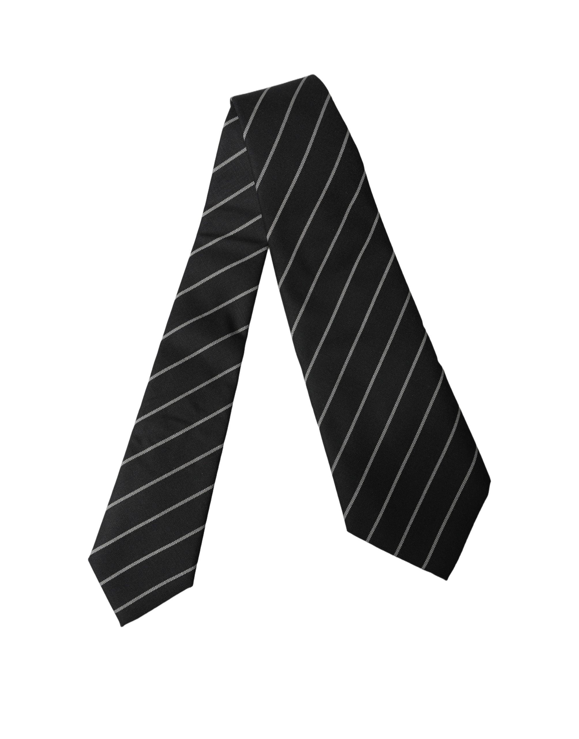 Dolce & Gabbana Black White Stripes Wool Adjustable Women Necktie Tie Dolce & Gabbana