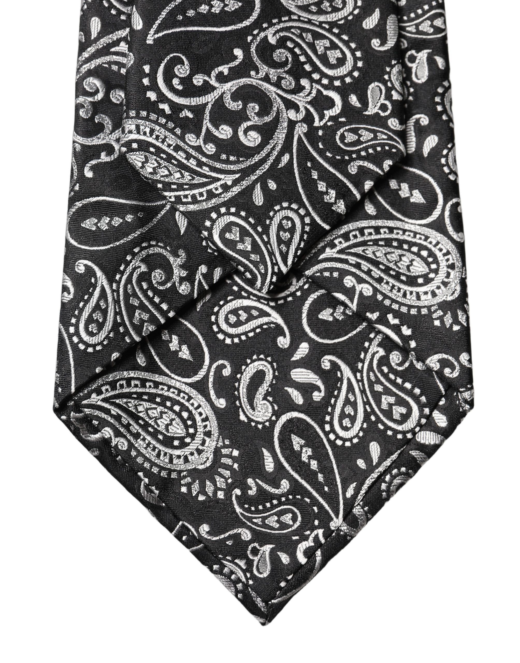 Dolce & Gabbana Black White Paisley Silk Adjustable Women Necktie Tie Dolce & Gabbana