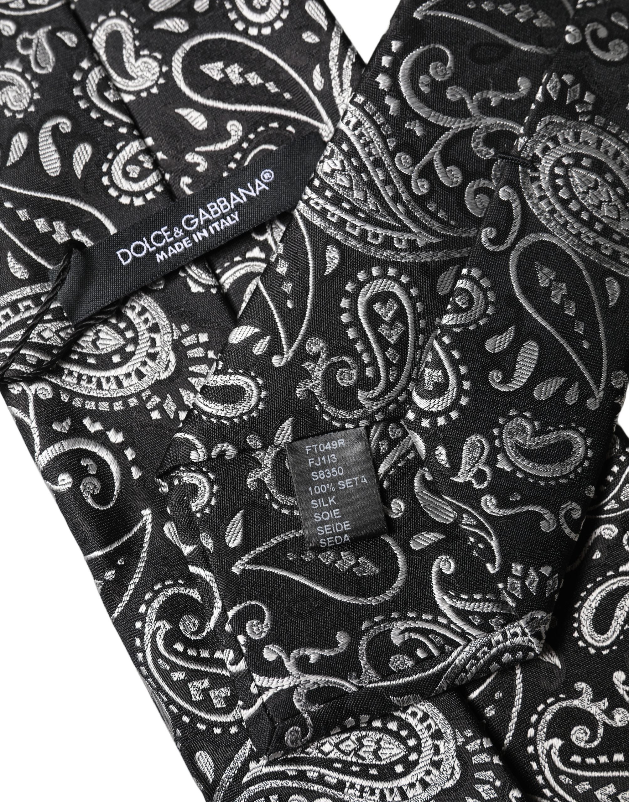 Dolce & Gabbana Black White Paisley Silk Adjustable Women Necktie Tie Dolce & Gabbana