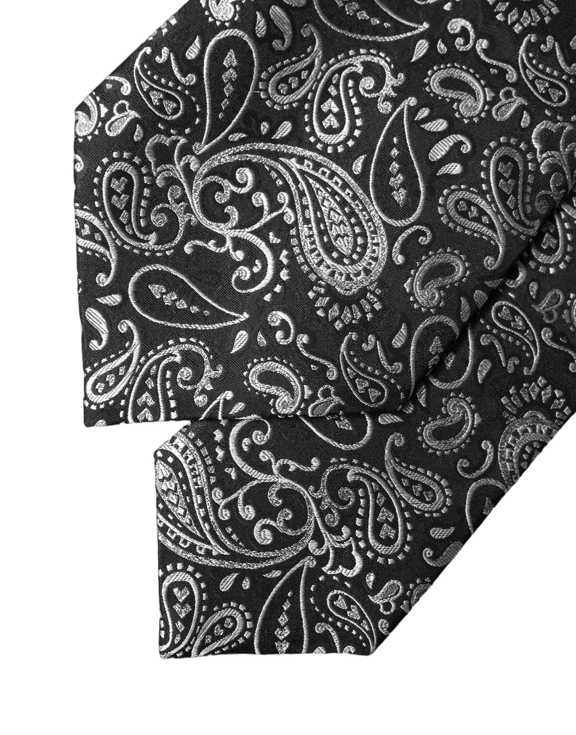 Dolce & Gabbana Black White Paisley Silk Adjustable Women Necktie Tie Dolce & Gabbana