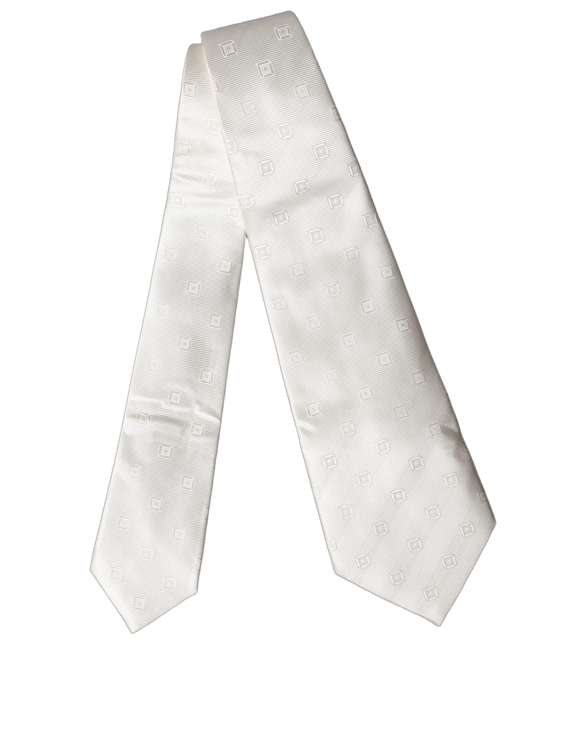 Dolce & Gabbana Off White Geometric Silk Adjustable Women Necktie Tie Dolce & Gabbana