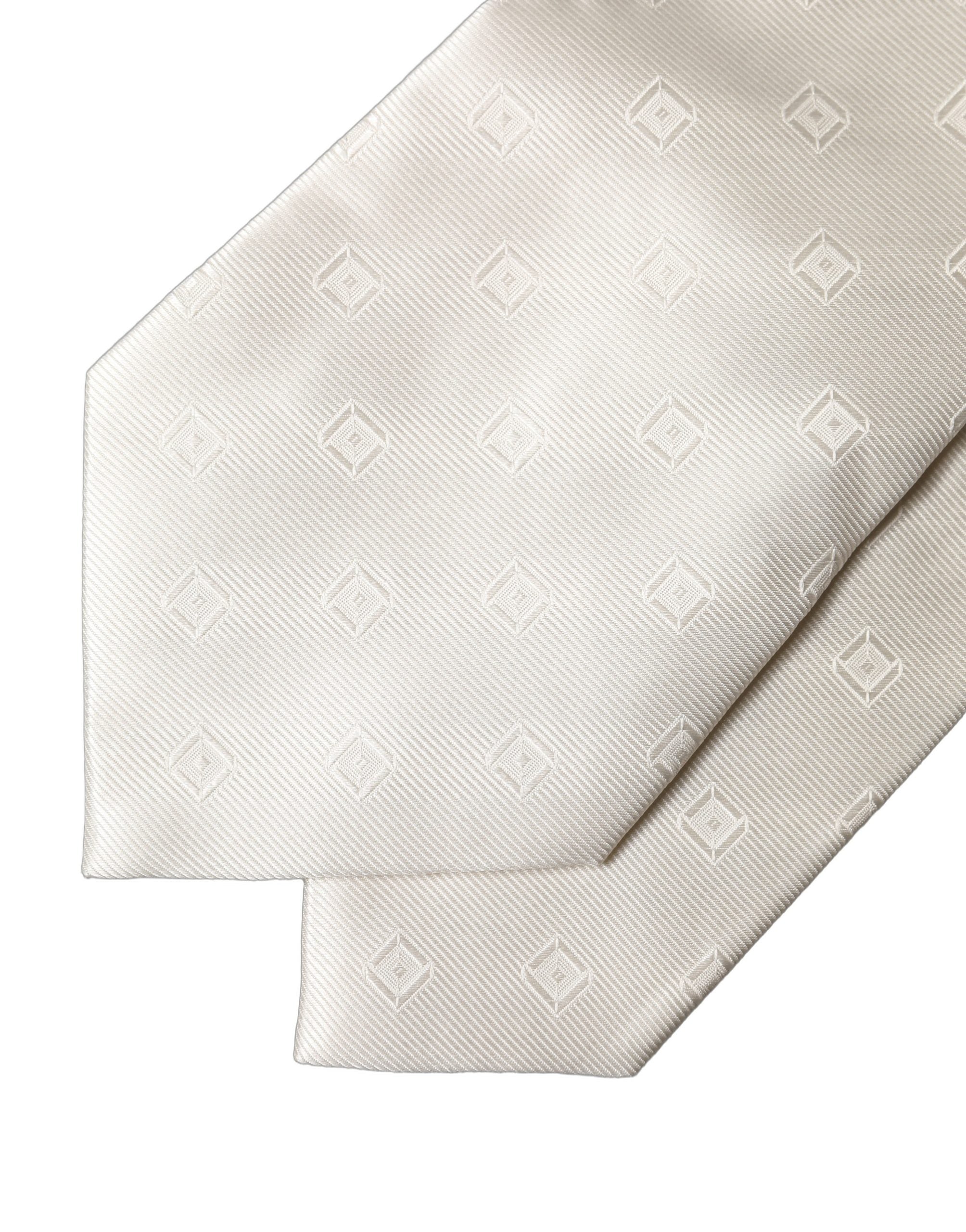 Dolce & Gabbana Off White Geometric Silk Adjustable Women Necktie Tie Dolce & Gabbana