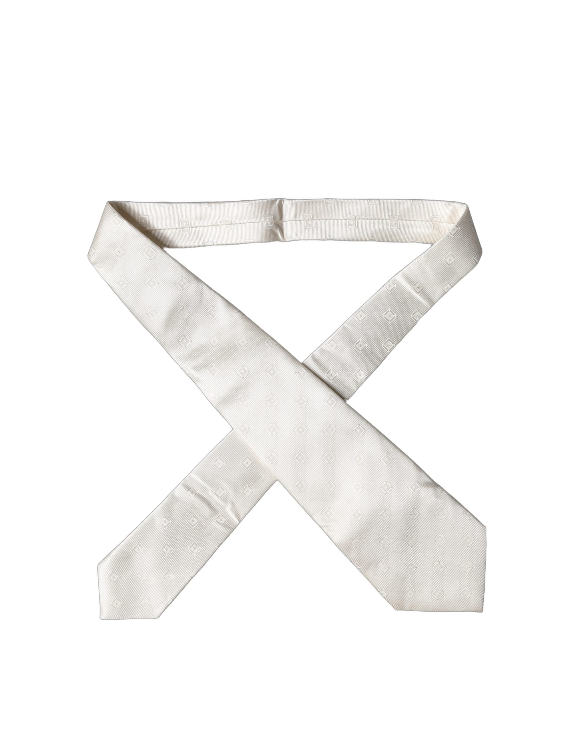 Dolce & Gabbana Off White Geometric Silk Adjustable Women Necktie Tie Dolce & Gabbana