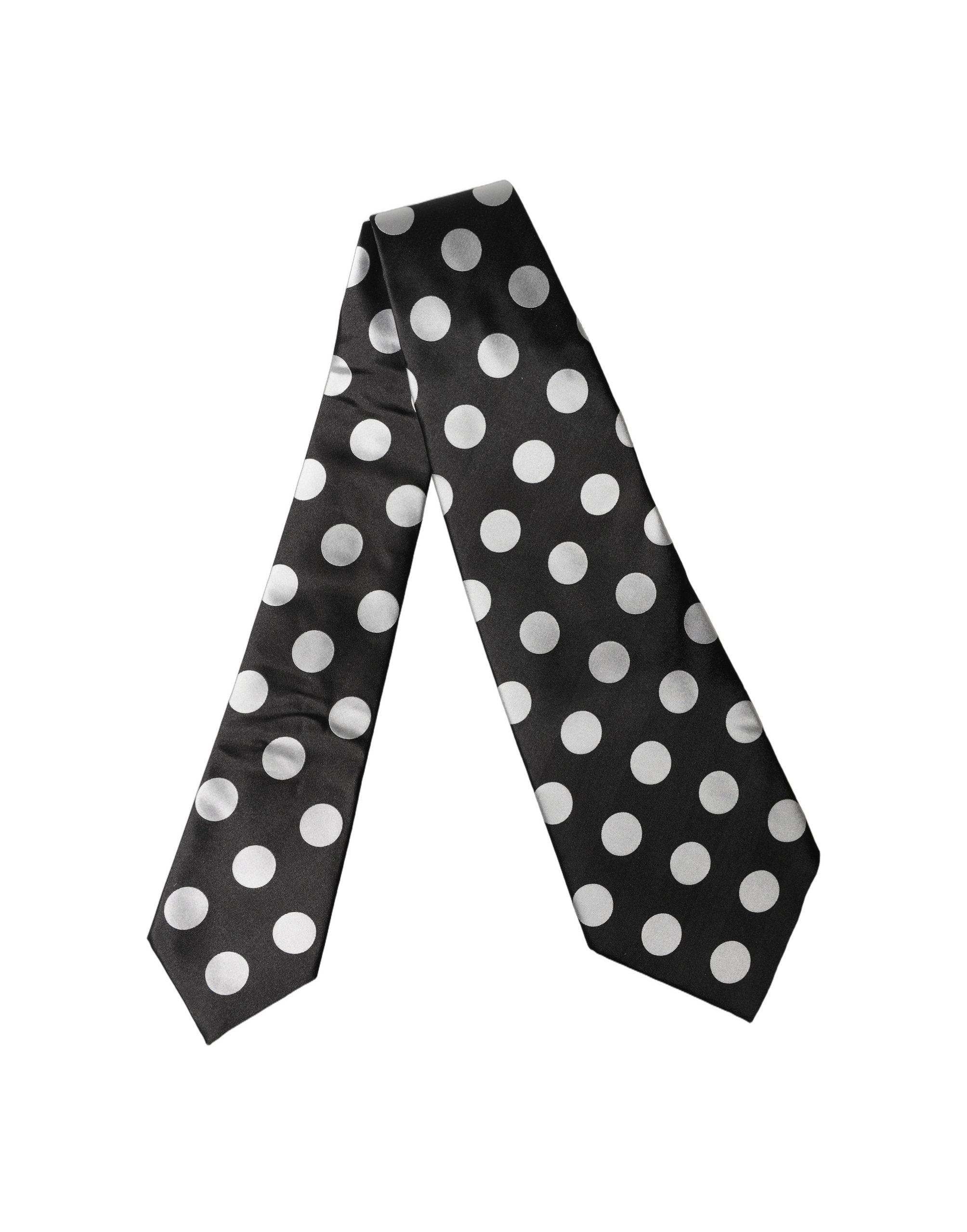 Dolce & Gabbana Black White Polka Dot Silk Adjustable Women Necktie Tie Dolce & Gabbana