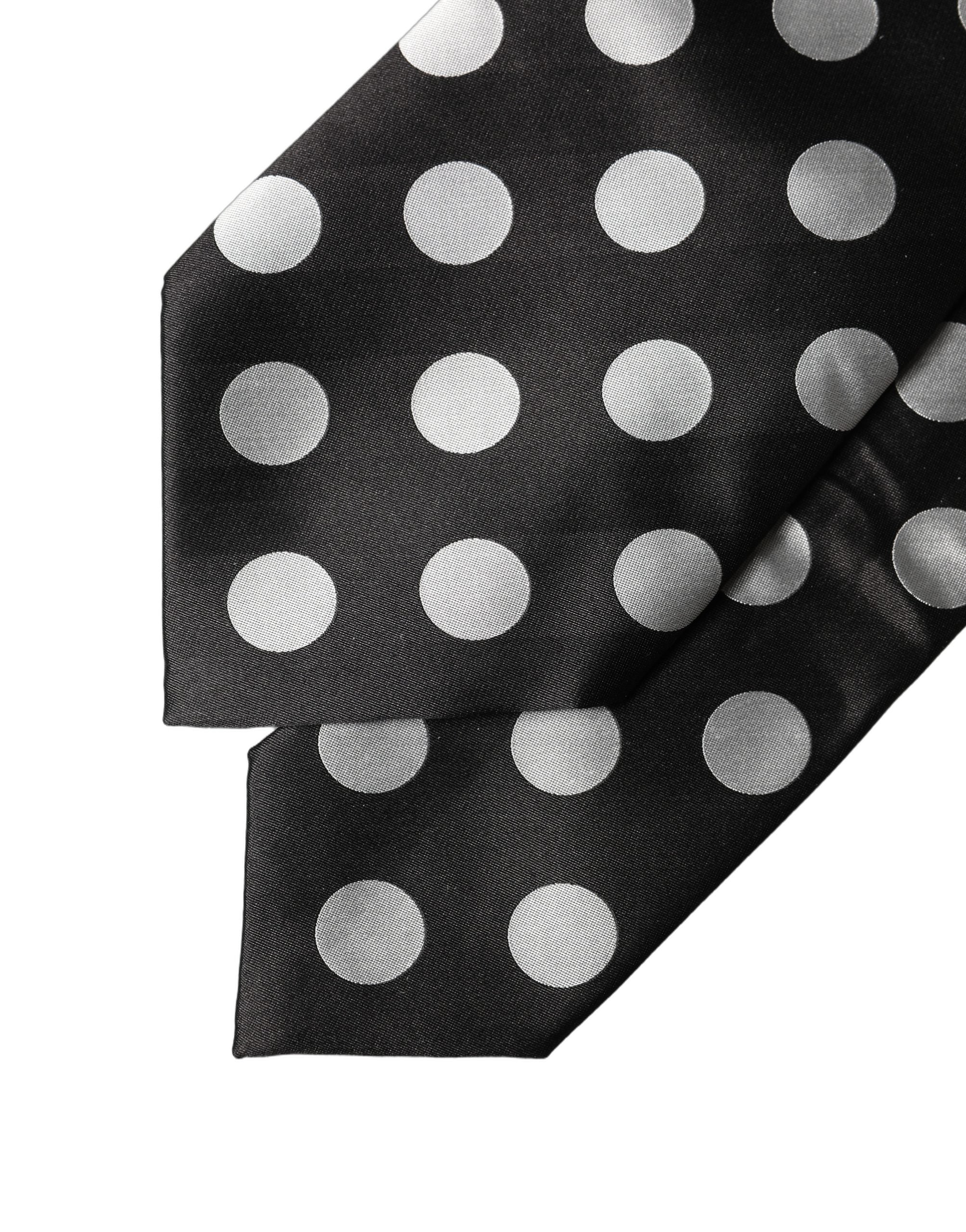 Dolce & Gabbana Black White Polka Dot Silk Adjustable Women Necktie Tie Dolce & Gabbana
