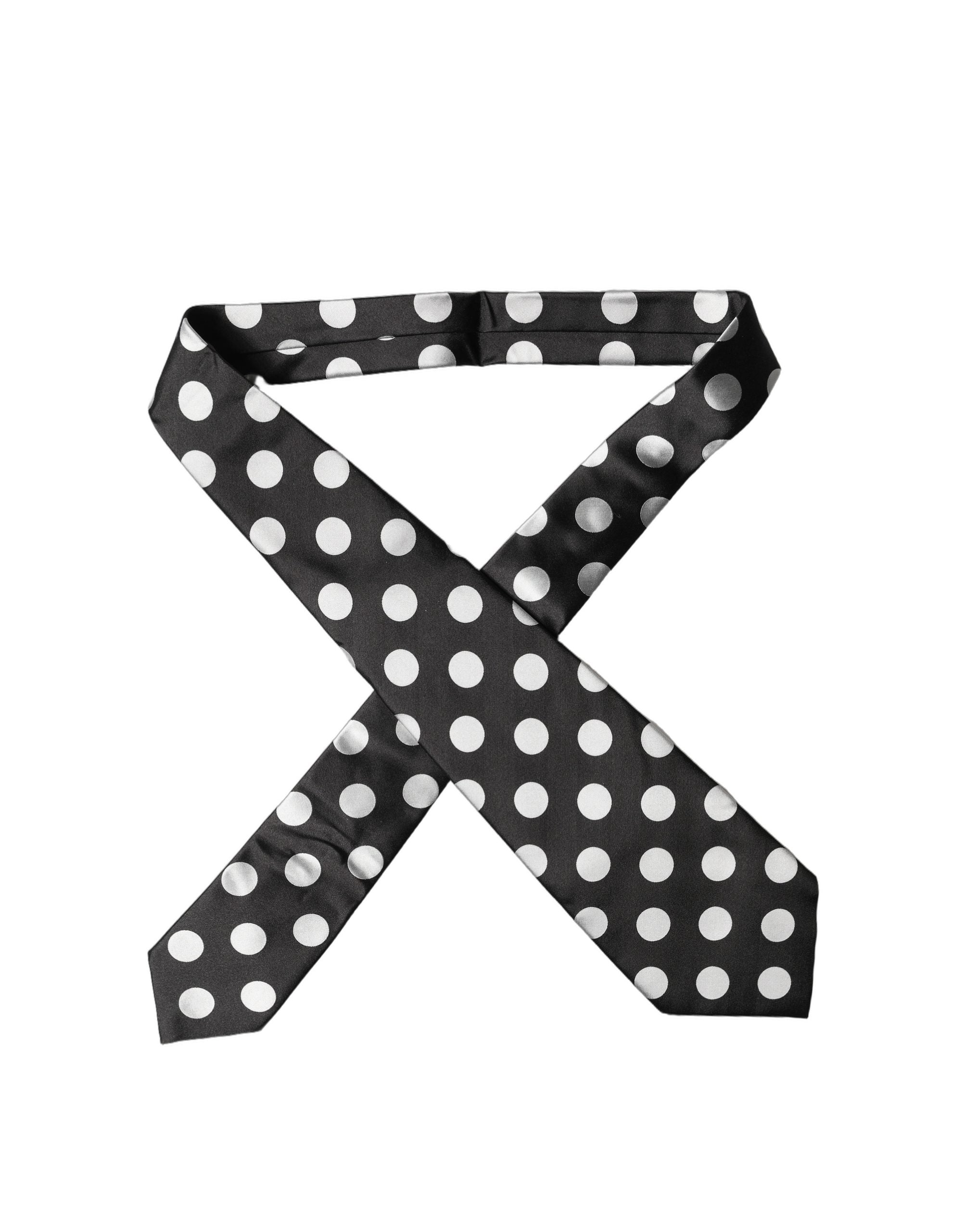Dolce & Gabbana Black White Polka Dot Silk Adjustable Women Necktie Tie Dolce & Gabbana