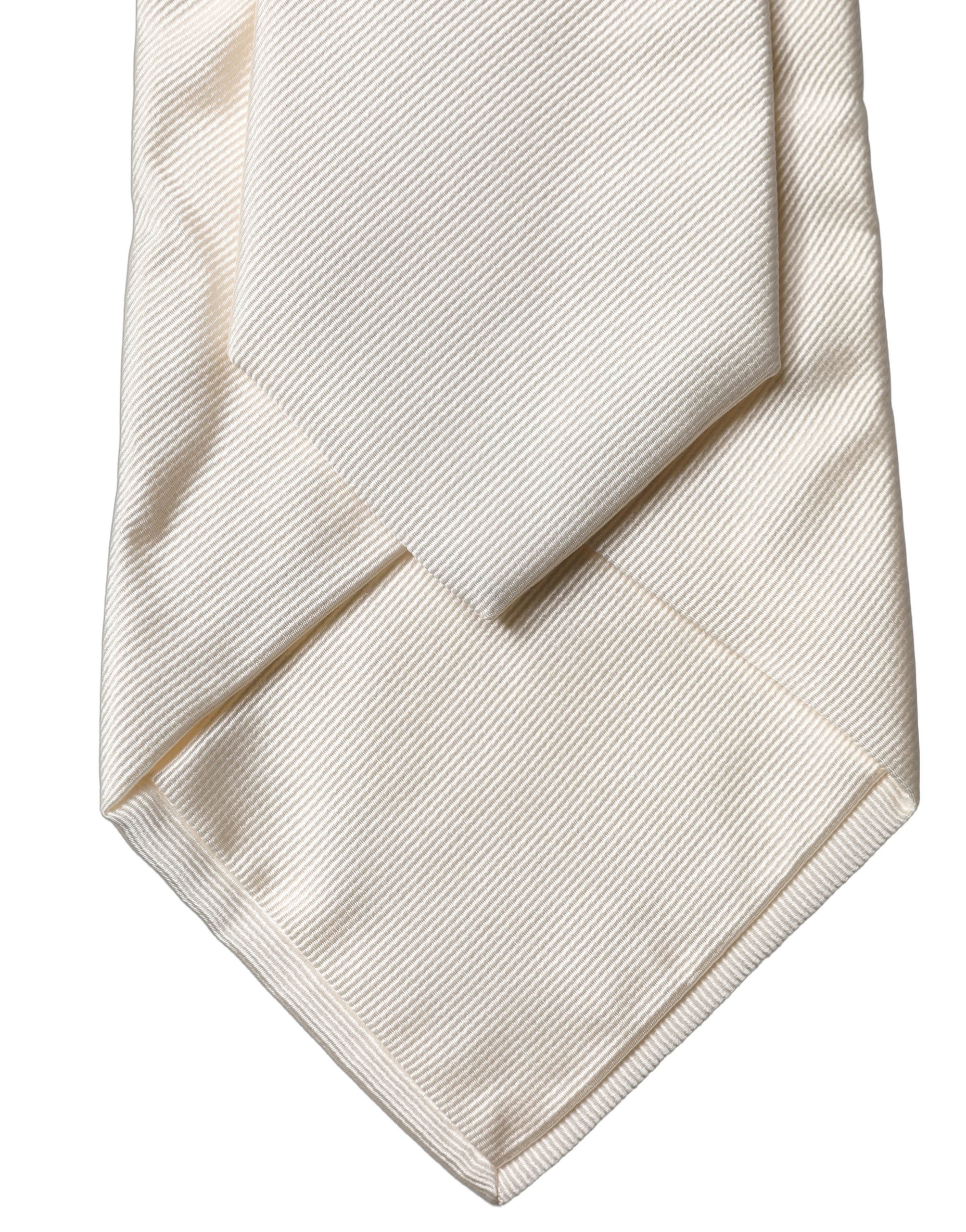 Dolce & Gabbana Off White Solid Silk Adjustable Women Tied Necktie Tie Dolce & Gabbana