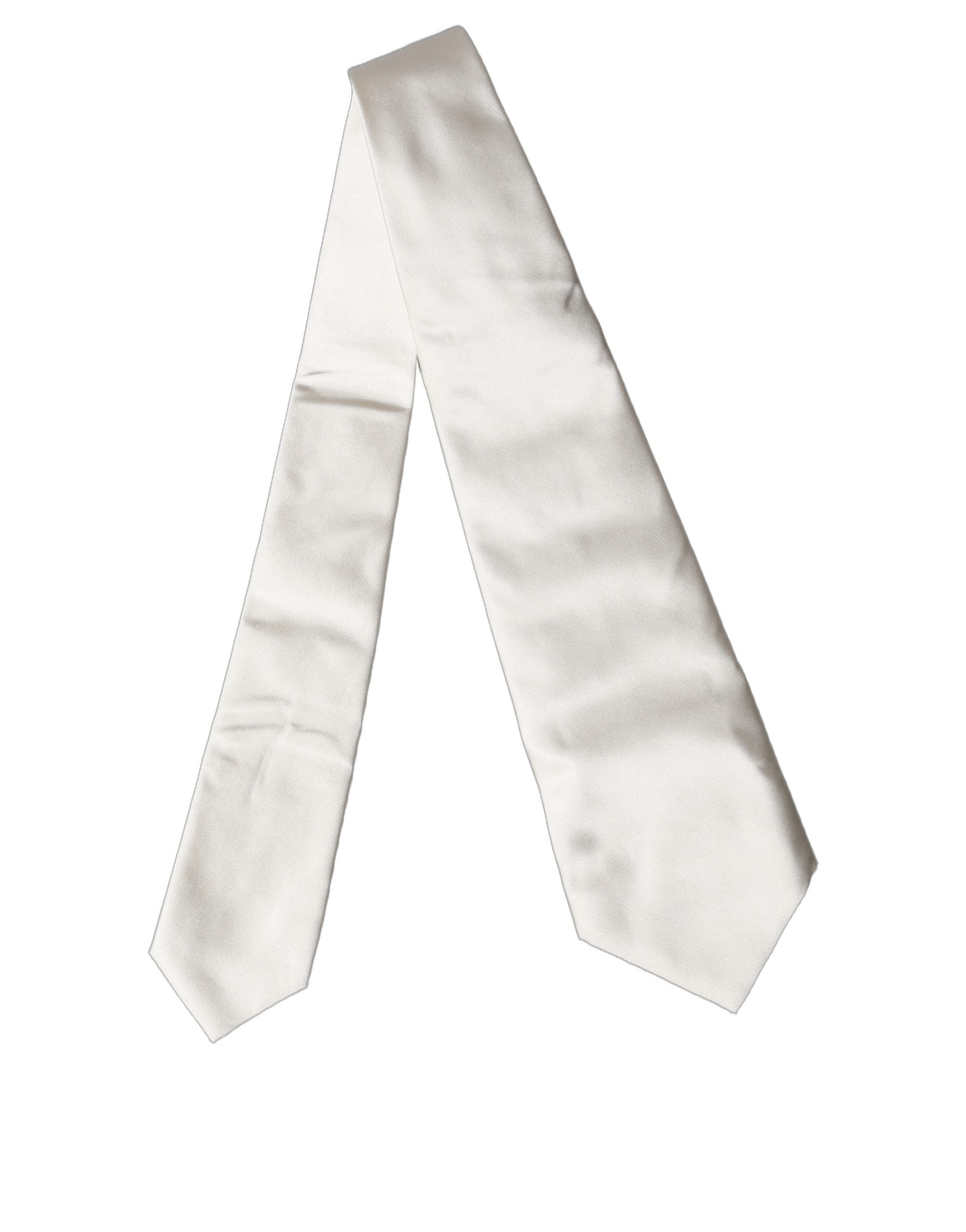 Dolce & Gabbana Off White Solid Silk Adjustable Women Tied Necktie Tie Dolce & Gabbana