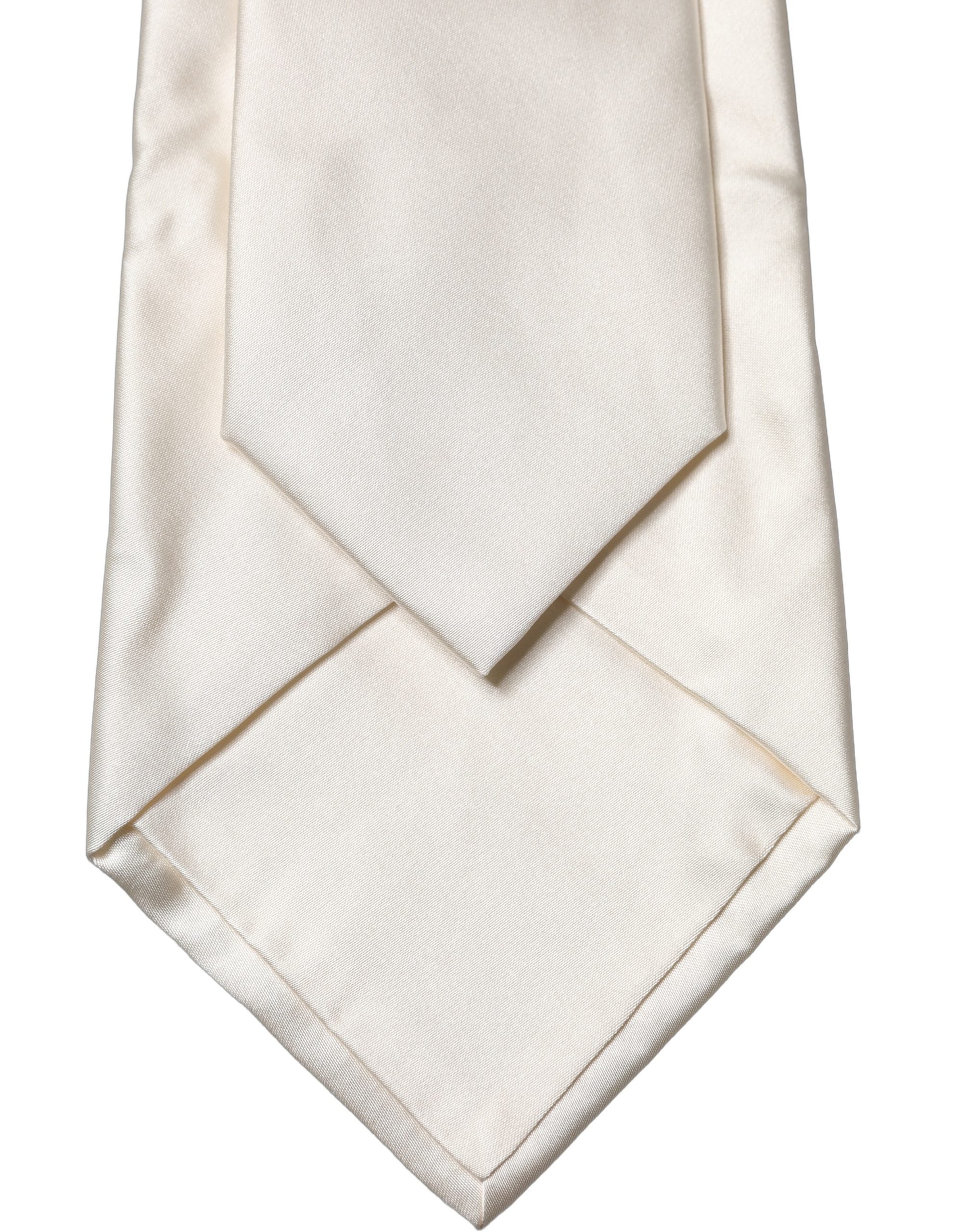 Dolce & Gabbana Off White Solid Silk Adjustable Women Tied Necktie Tie Dolce & Gabbana