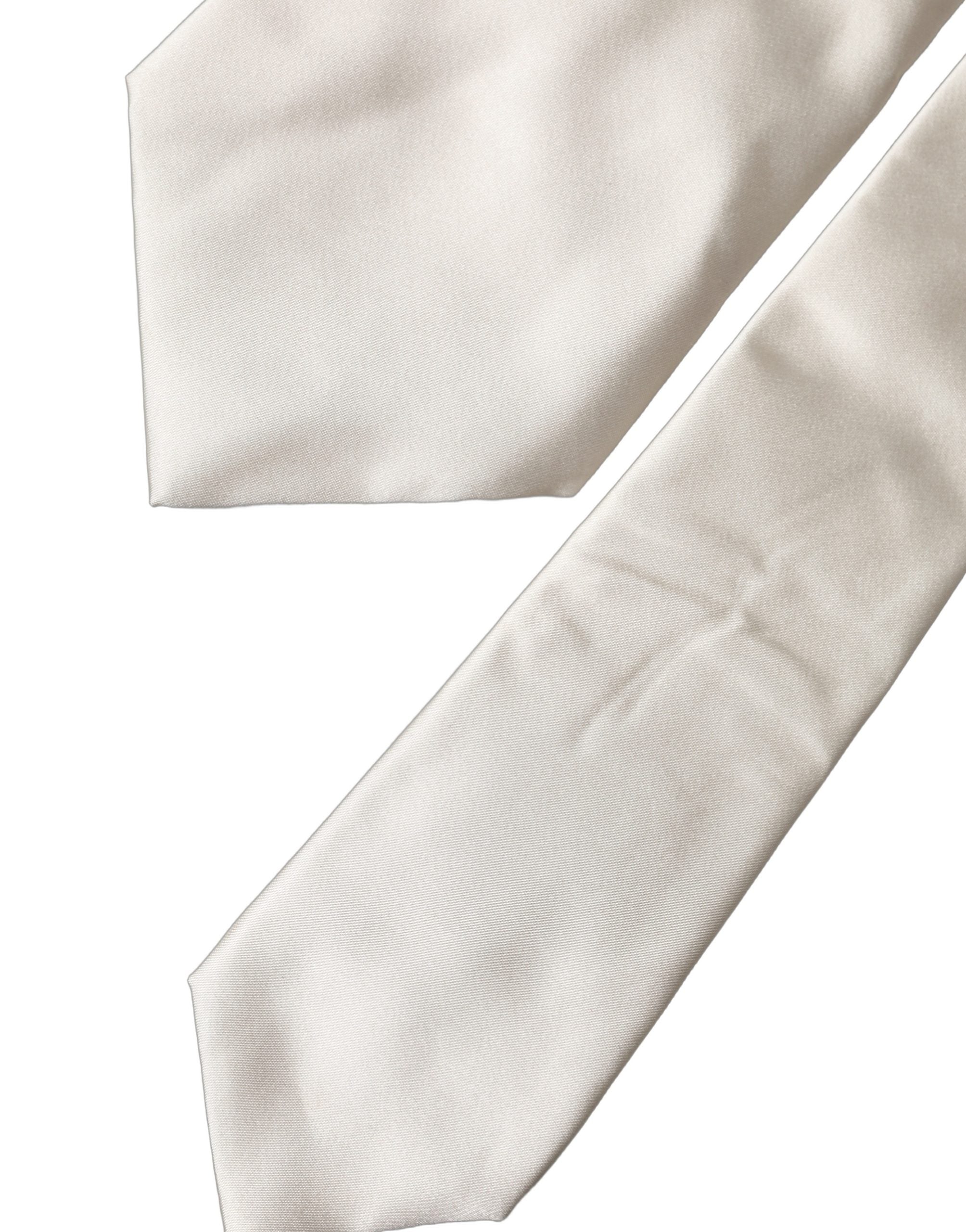 Dolce & Gabbana Off White Solid Silk Adjustable Women Tied Necktie Tie Dolce & Gabbana