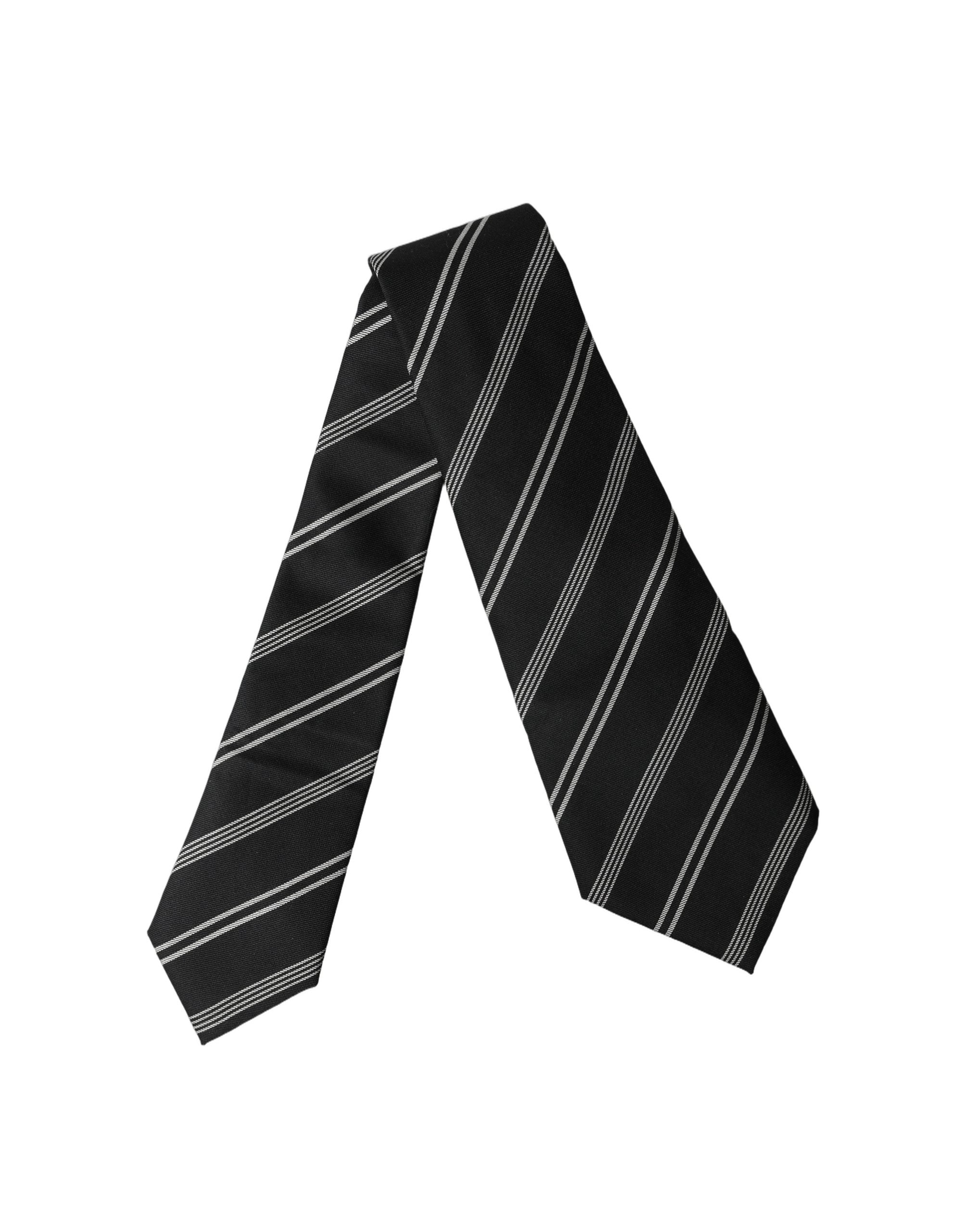 Dolce & Gabbana Black White Stripes Silk Adjustable Women Necktie Tie Dolce & Gabbana