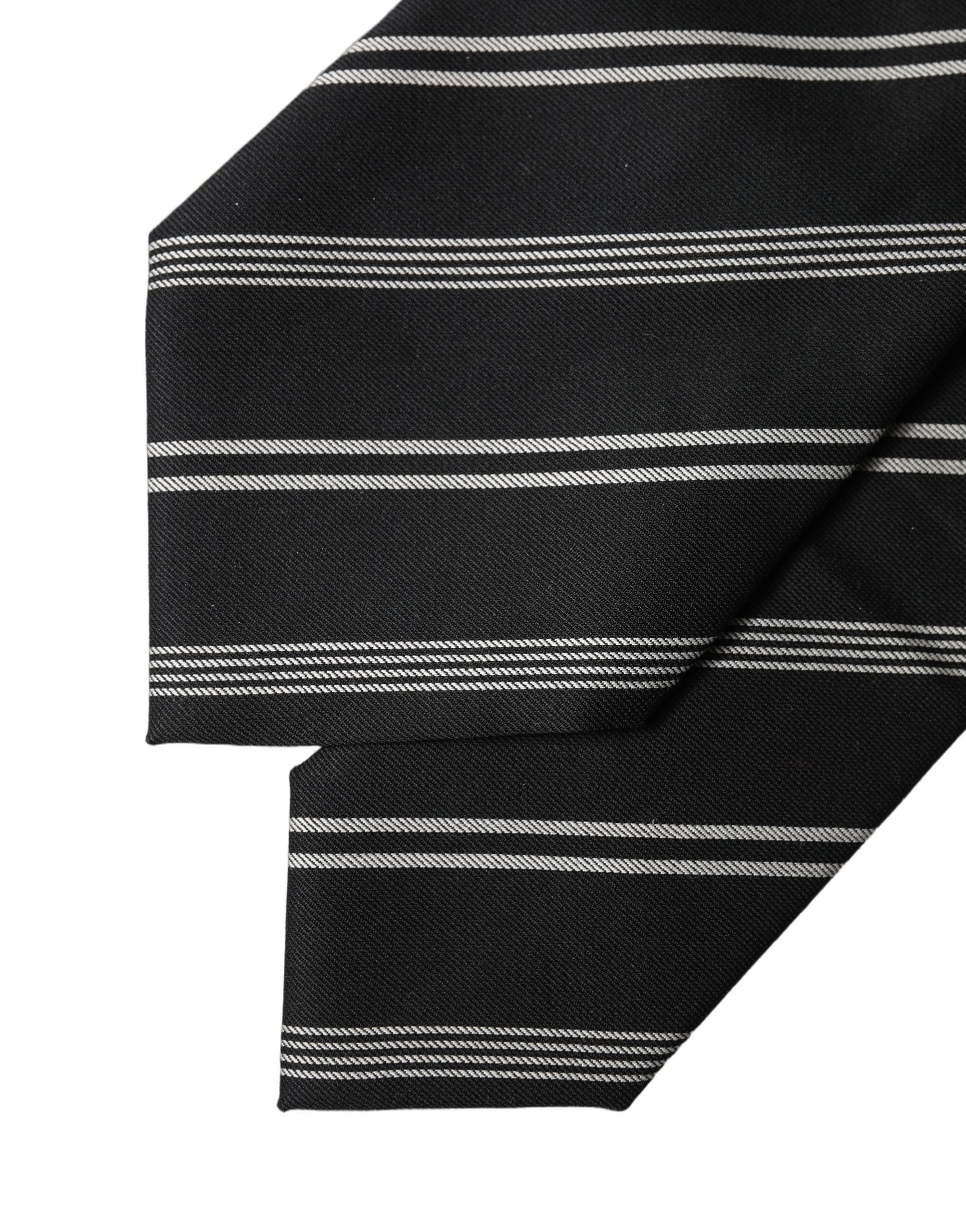Dolce & Gabbana Black White Stripes Silk Adjustable Women Necktie Tie Dolce & Gabbana