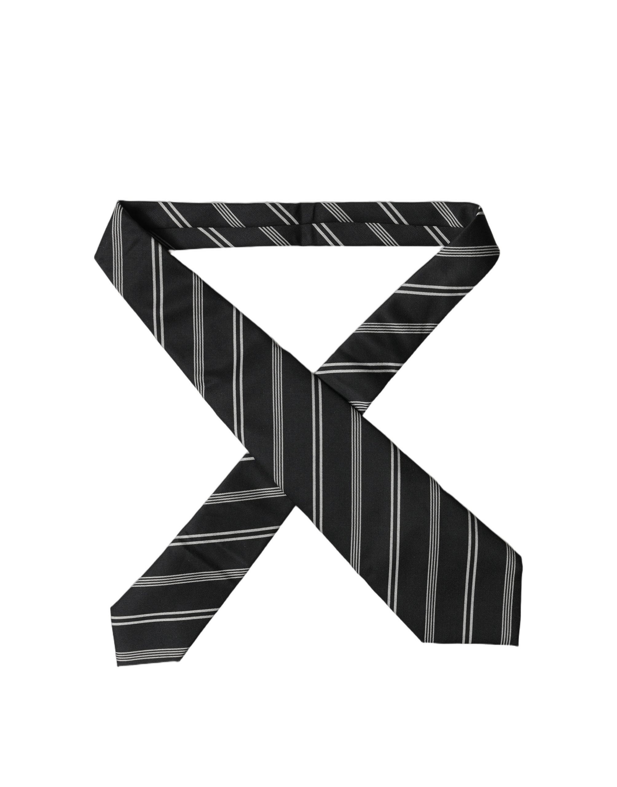 Dolce & Gabbana Black White Stripes Silk Adjustable Women Necktie Tie Dolce & Gabbana