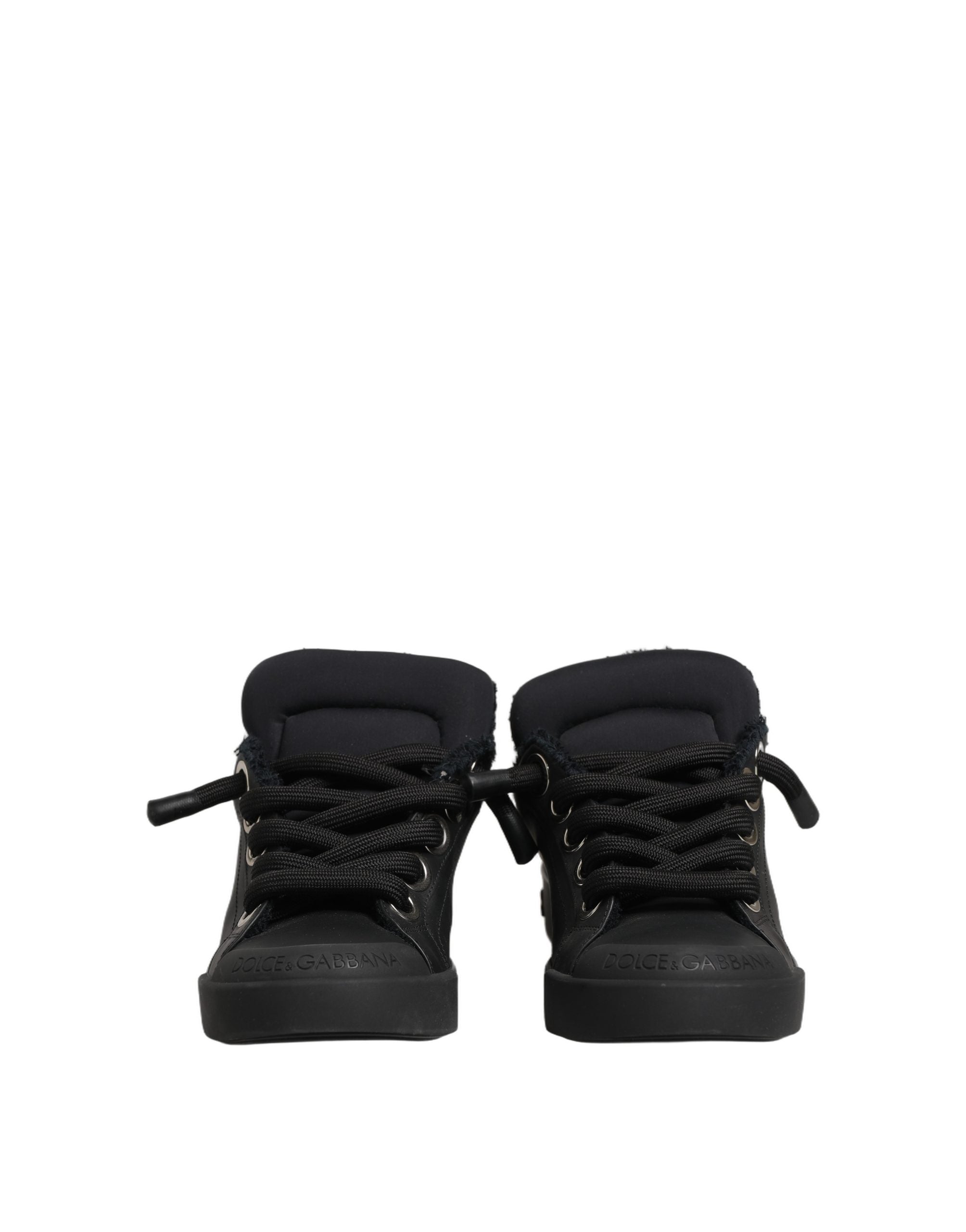 Dolce & Gabbana Black Leather Low Top Portofino Sneakers Shoes Dolce & Gabbana
