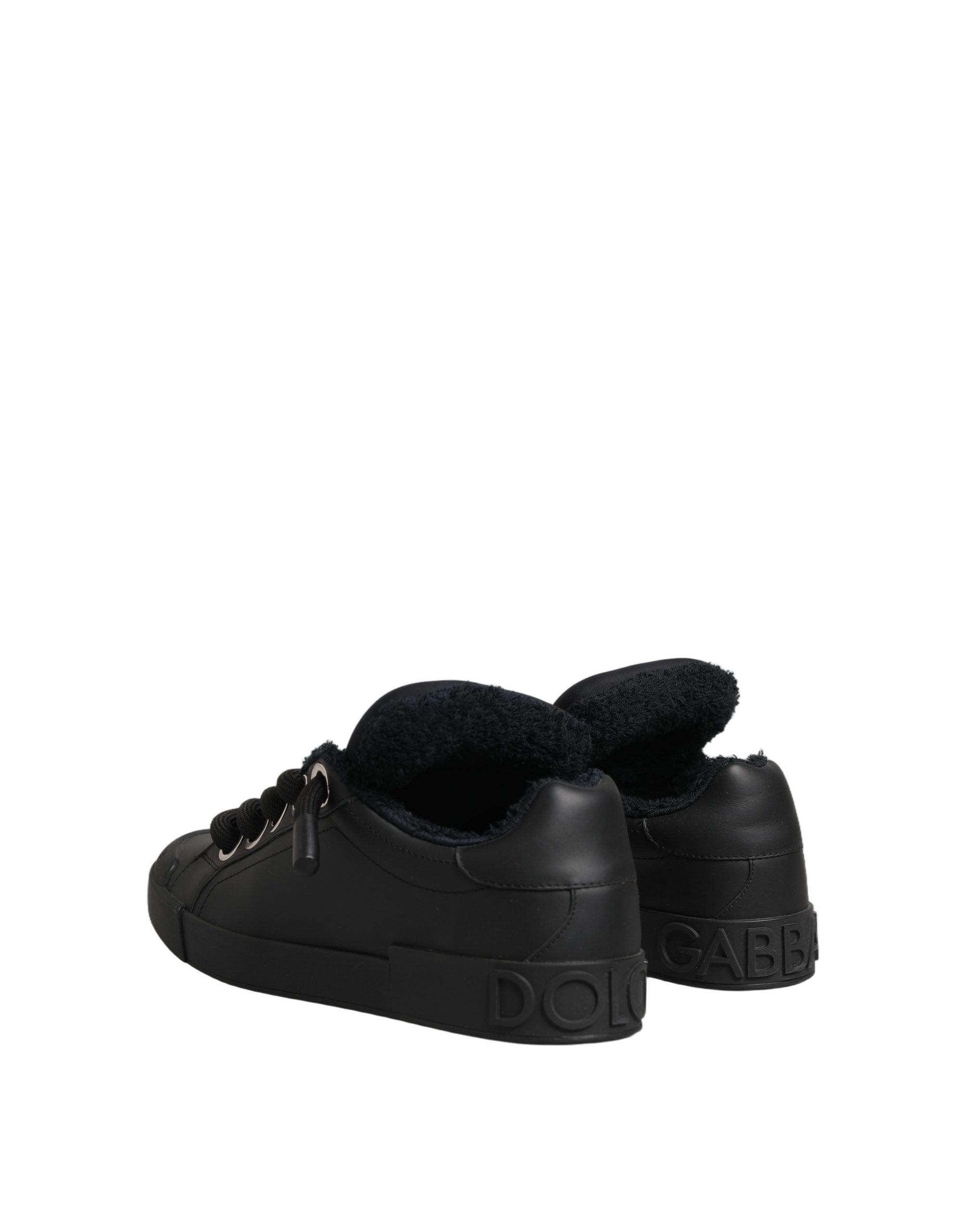 Dolce & Gabbana Black Leather Low Top Portofino Sneakers Shoes Dolce & Gabbana