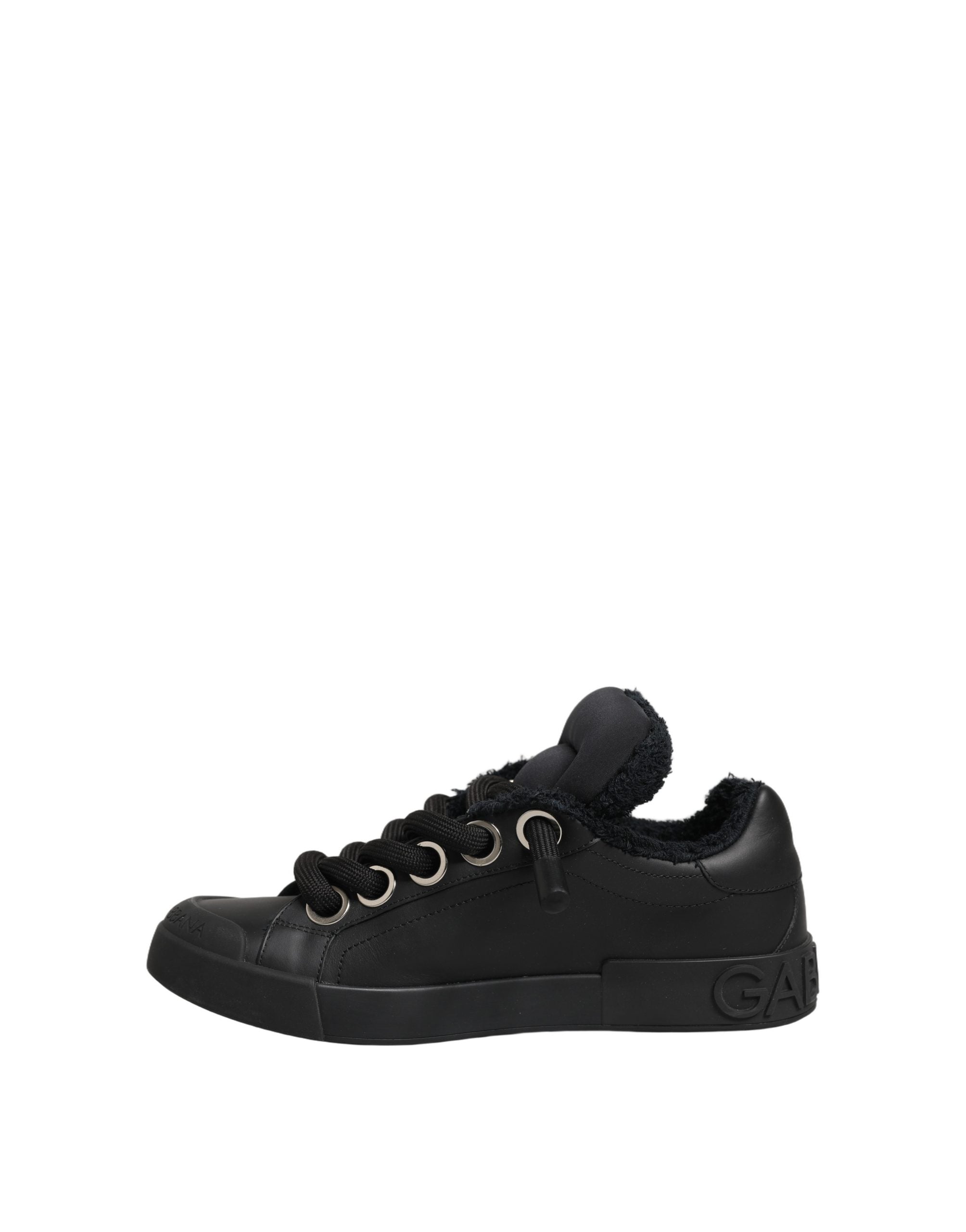 Dolce & Gabbana Black Leather Low Top Portofino Sneakers Shoes Dolce & Gabbana