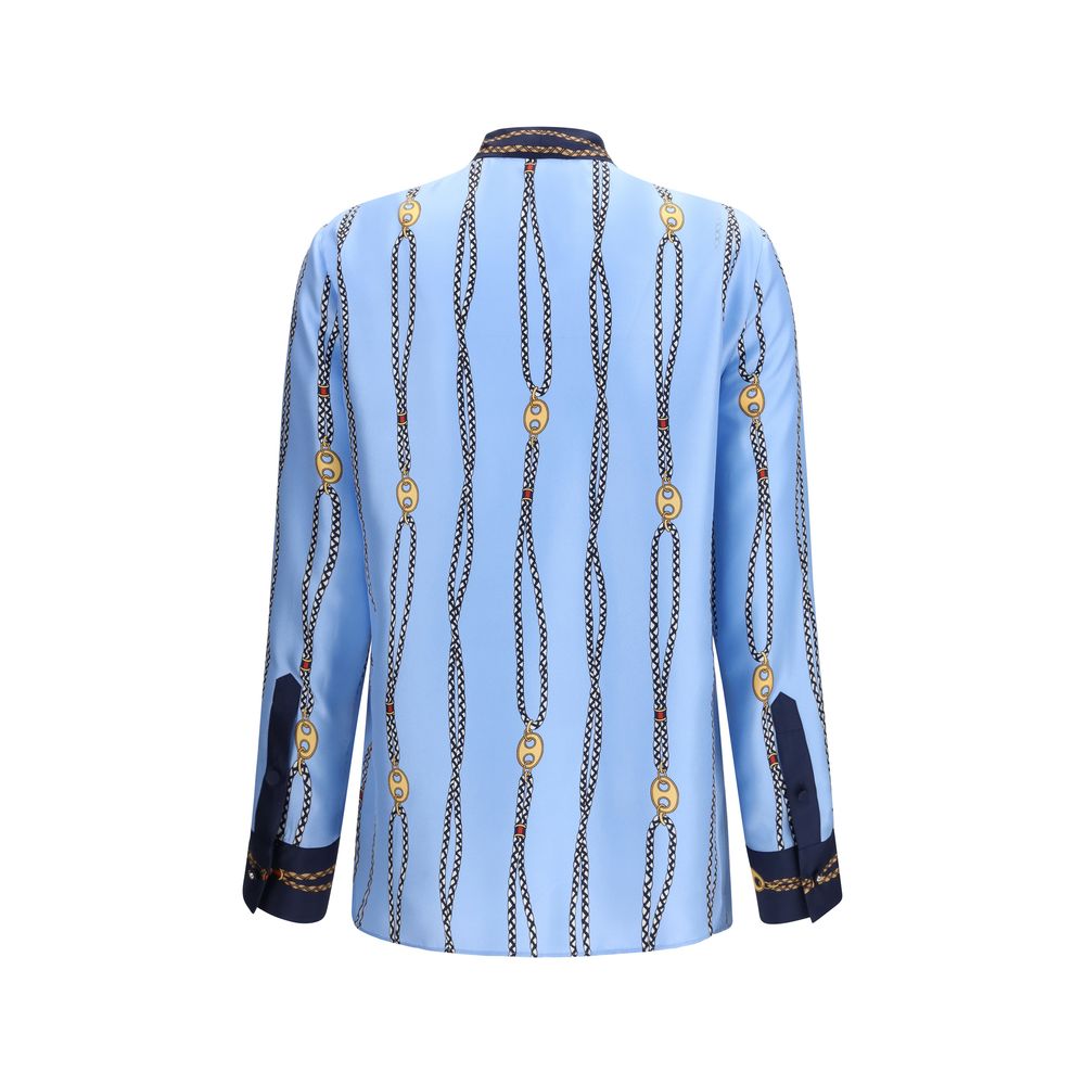 Gucci Blue Silk Pattern Shirt Gucci