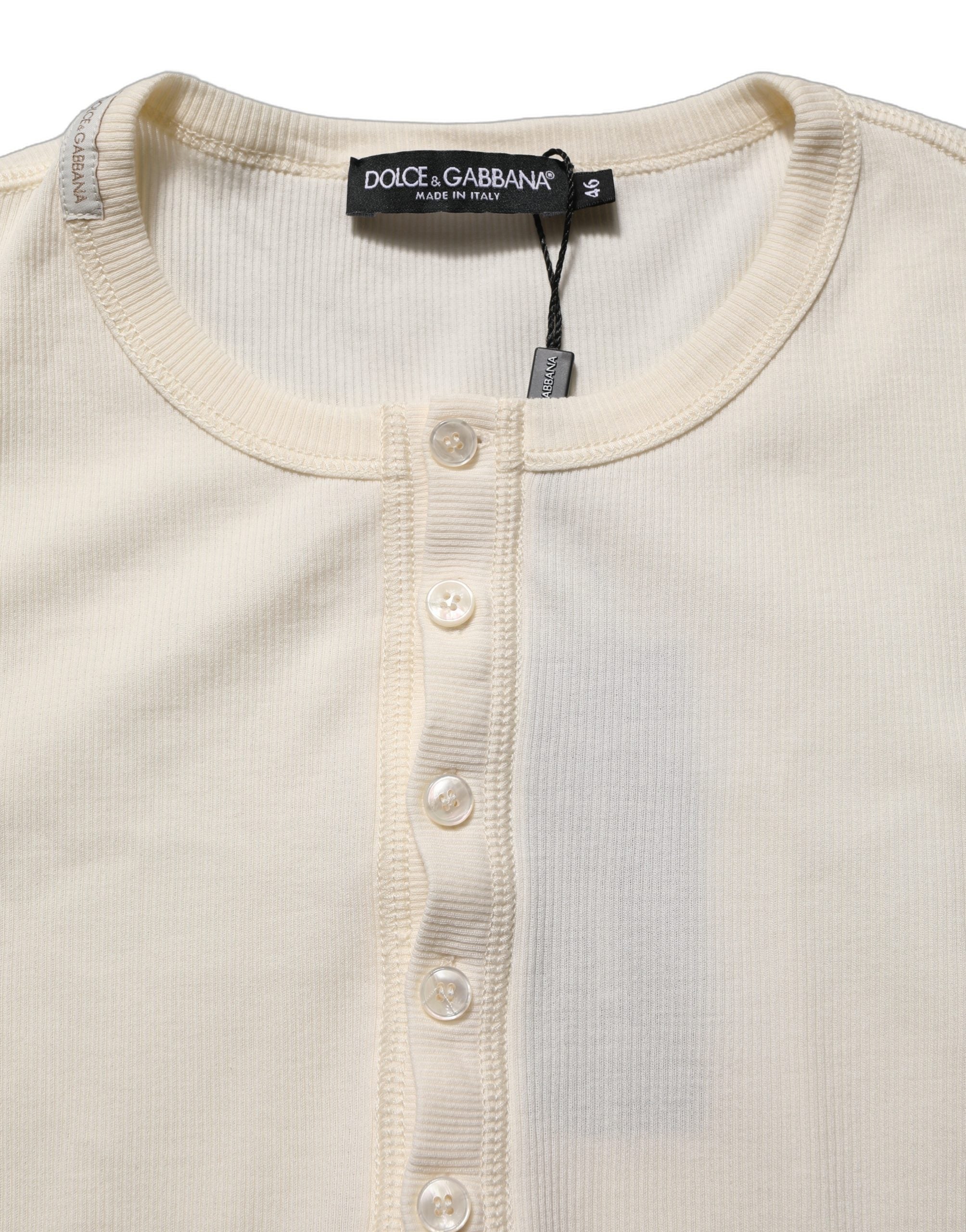 Dolce & Gabbana White Long Sleeves Henley Pullover Sweater Dolce & Gabbana