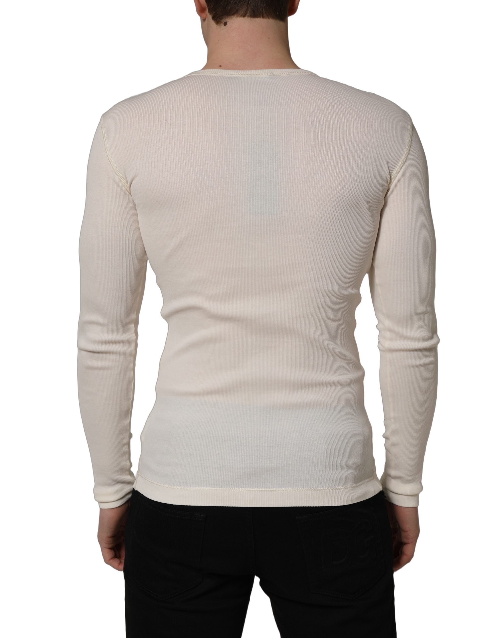Dolce & Gabbana White Long Sleeves Henley Pullover Sweater Dolce & Gabbana