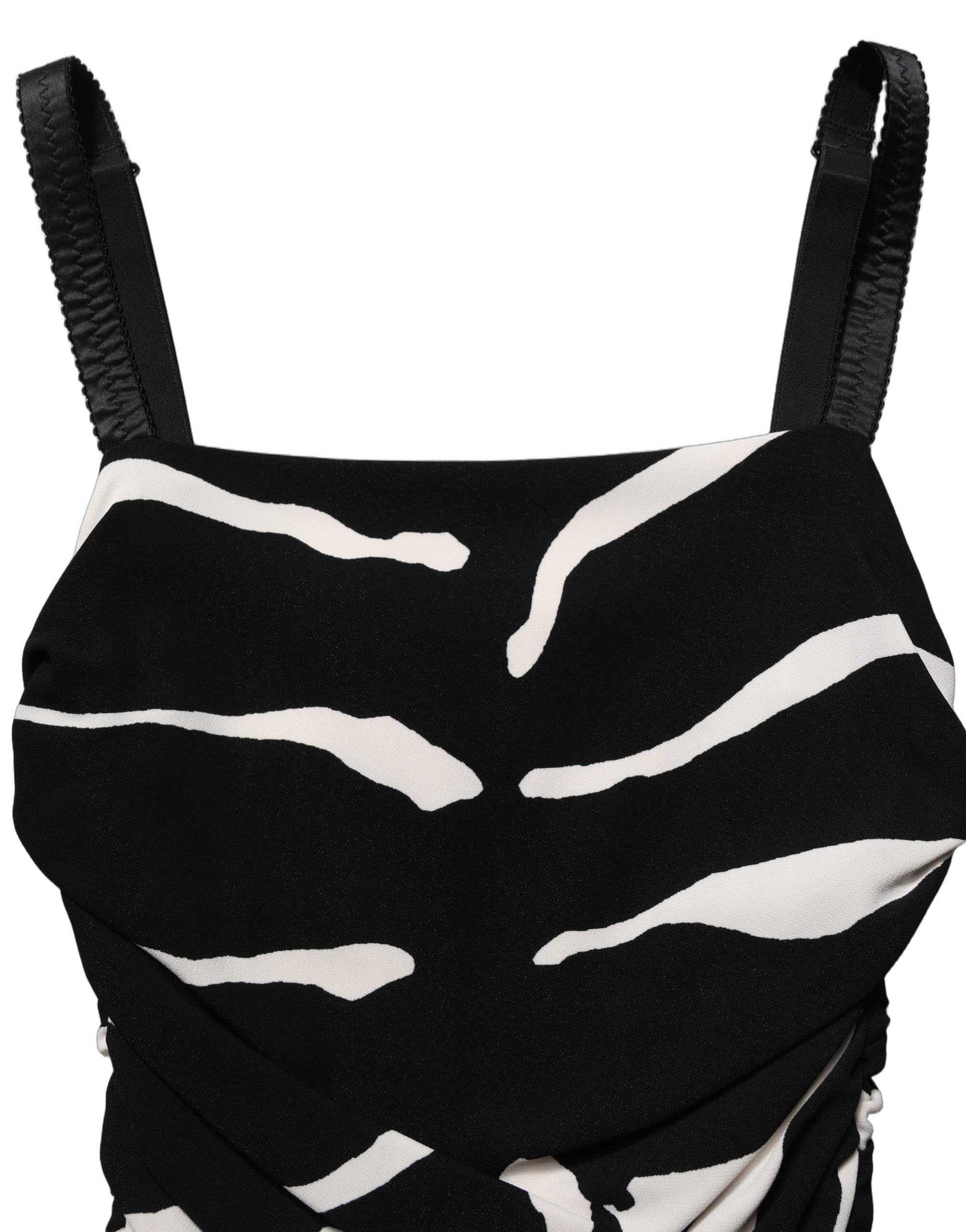 Dolce & Gabbana Black White Zebra Cady Calf Length Dress Dolce & Gabbana