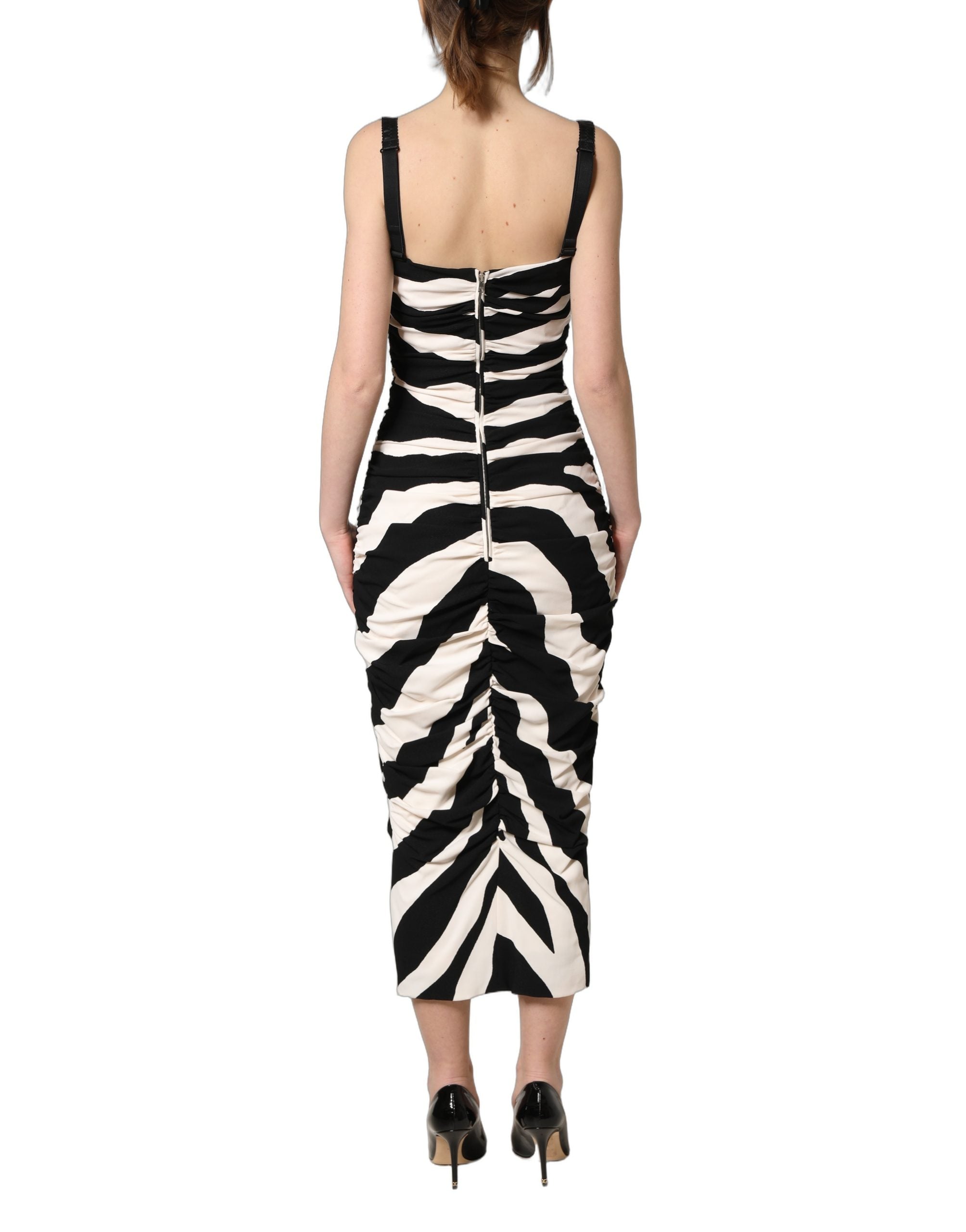Dolce & Gabbana Black White Zebra Cady Calf Length Dress Dolce & Gabbana