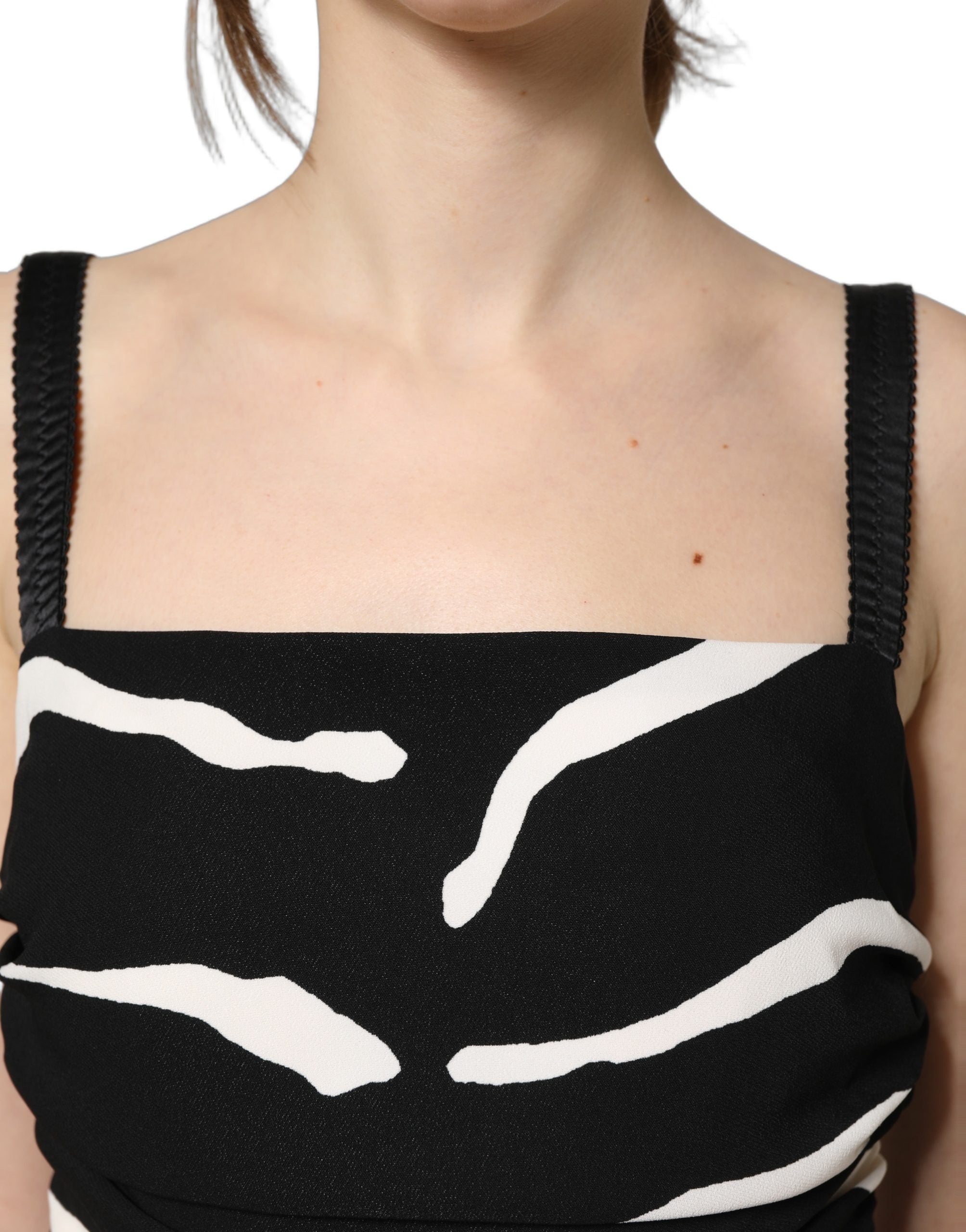 Dolce & Gabbana Black White Zebra Cady Calf Length Dress Dolce & Gabbana